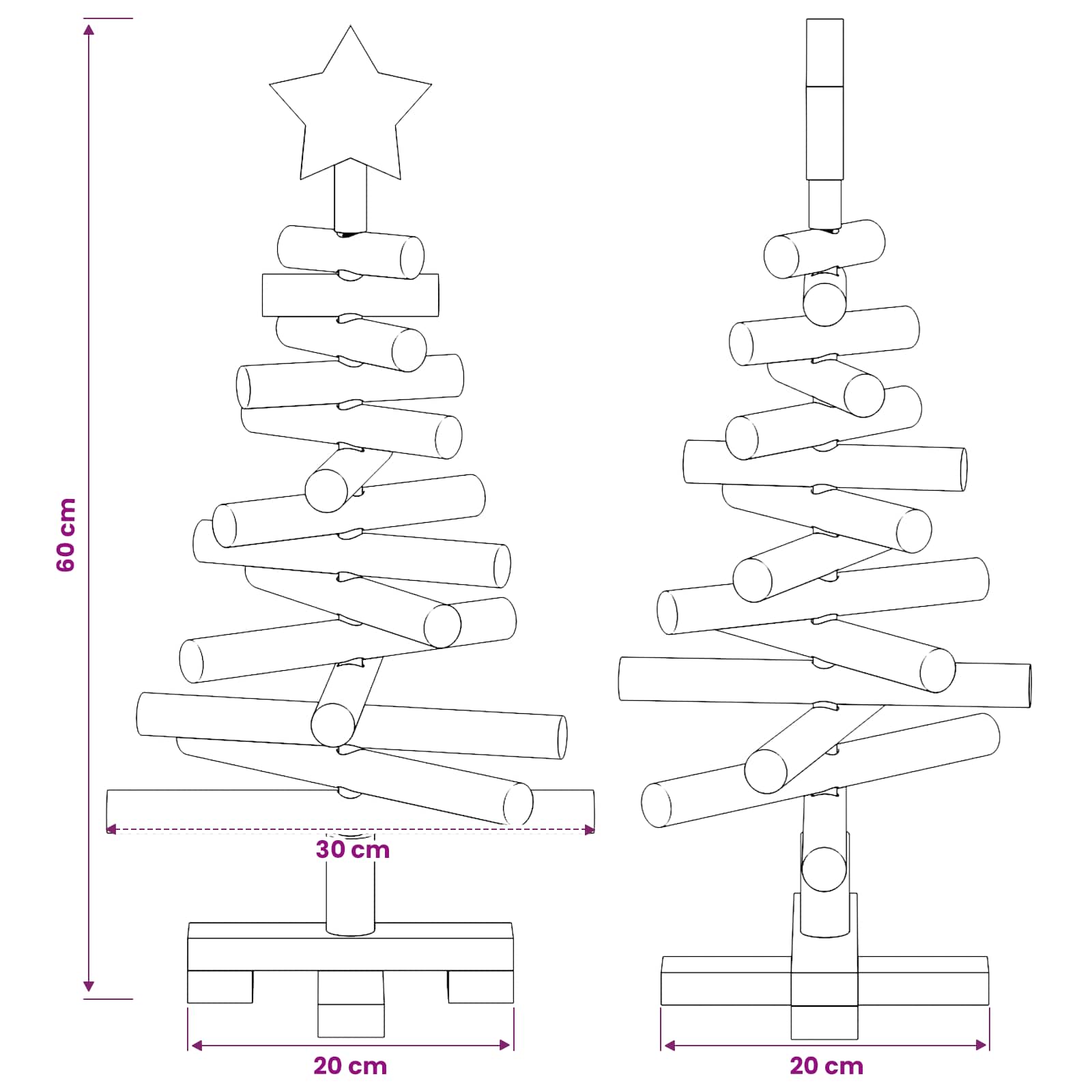 Albero di Natale in legno KOTKA 60 cm Legno Massello di Pino