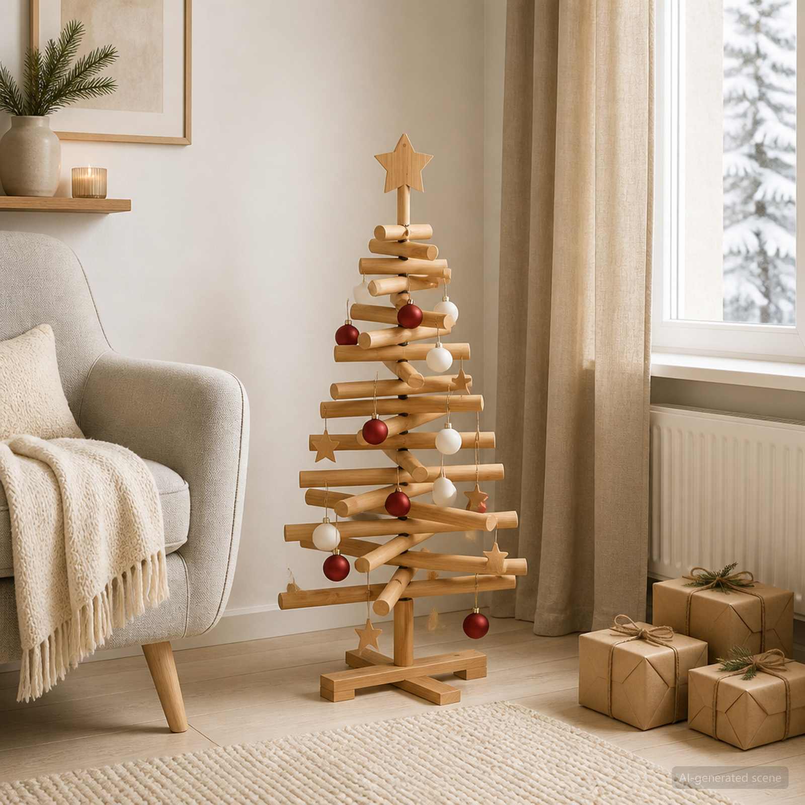 Albero di Natale in legno KOTKA 90 cm Legno Massello di Pino