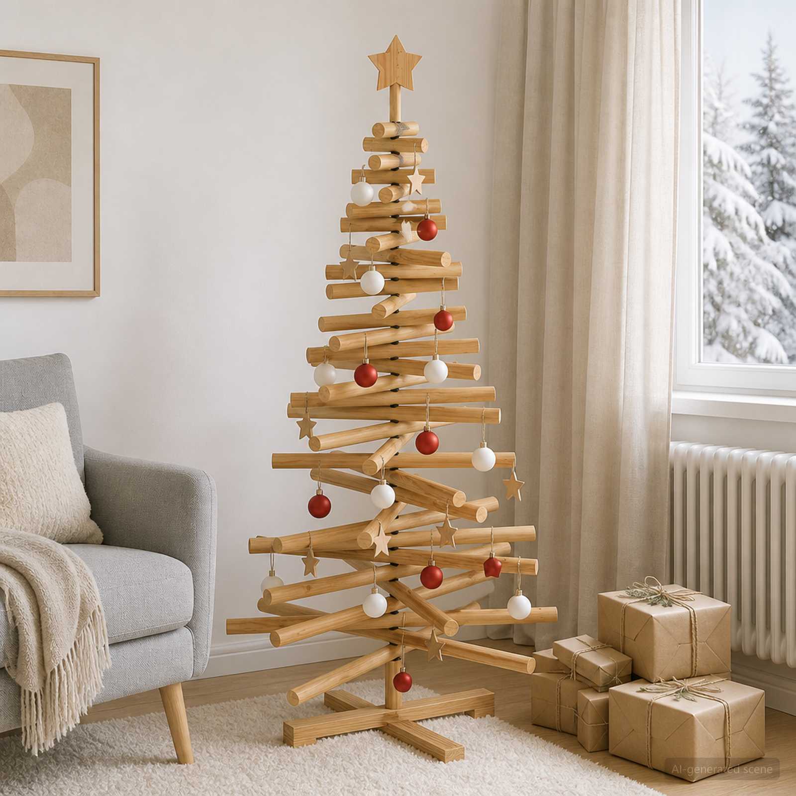 Albero di Natale in legno KOTKA 120 cm Legno Massello di Pino