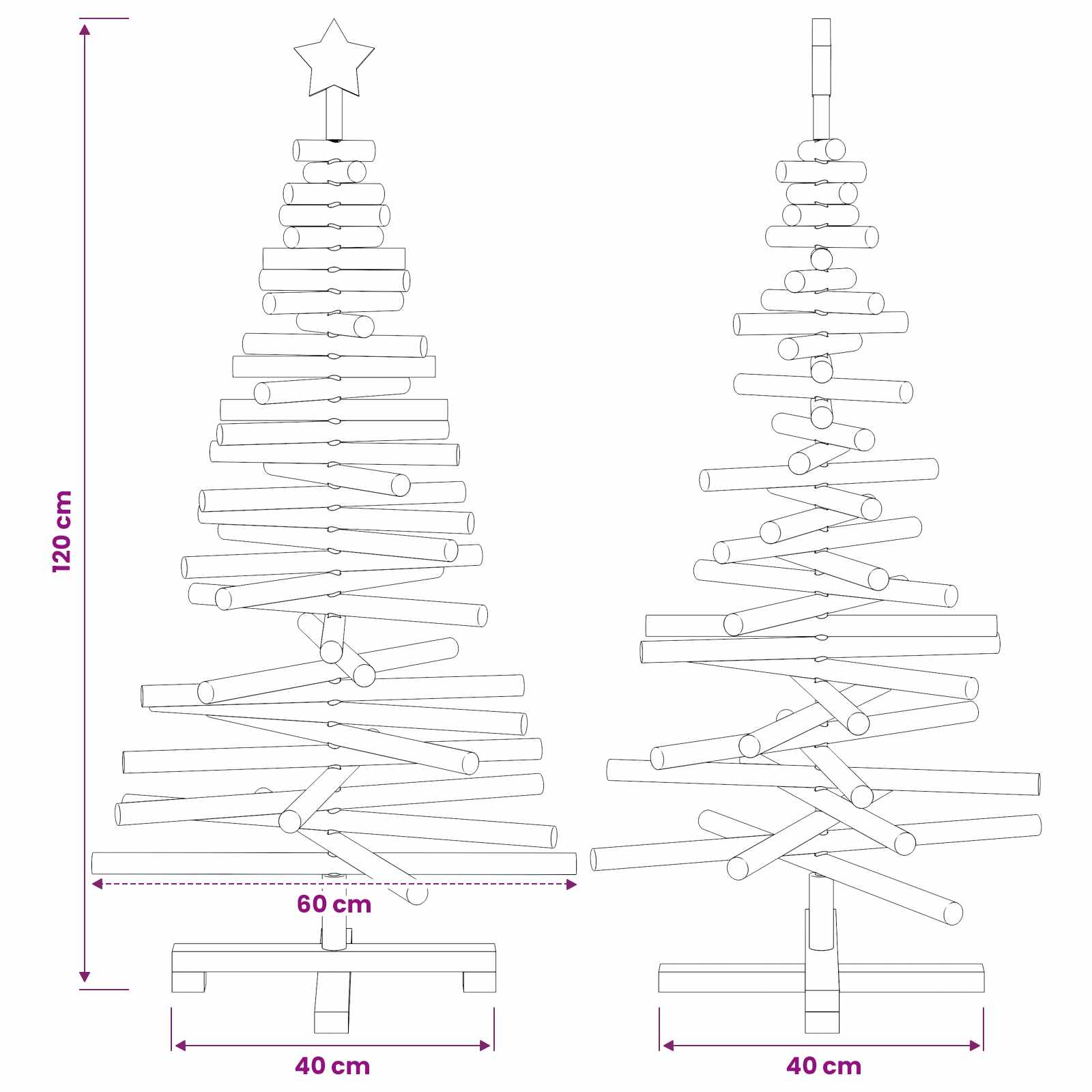 Albero di Natale in legno KOTKA 120 cm Legno Massello di Pino