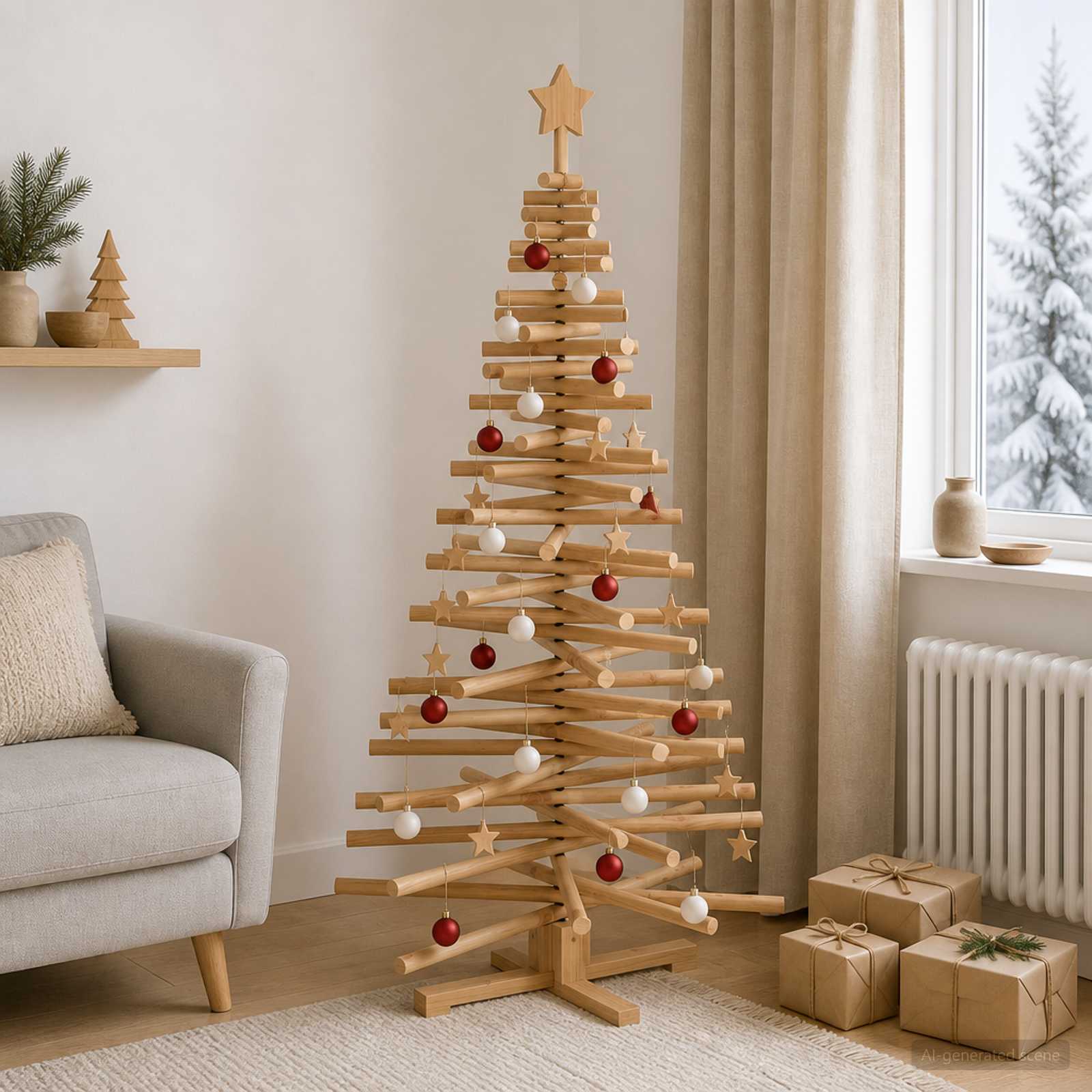 Albero di Natale in legno KOTKA 150 cm Legno Massello di Pino