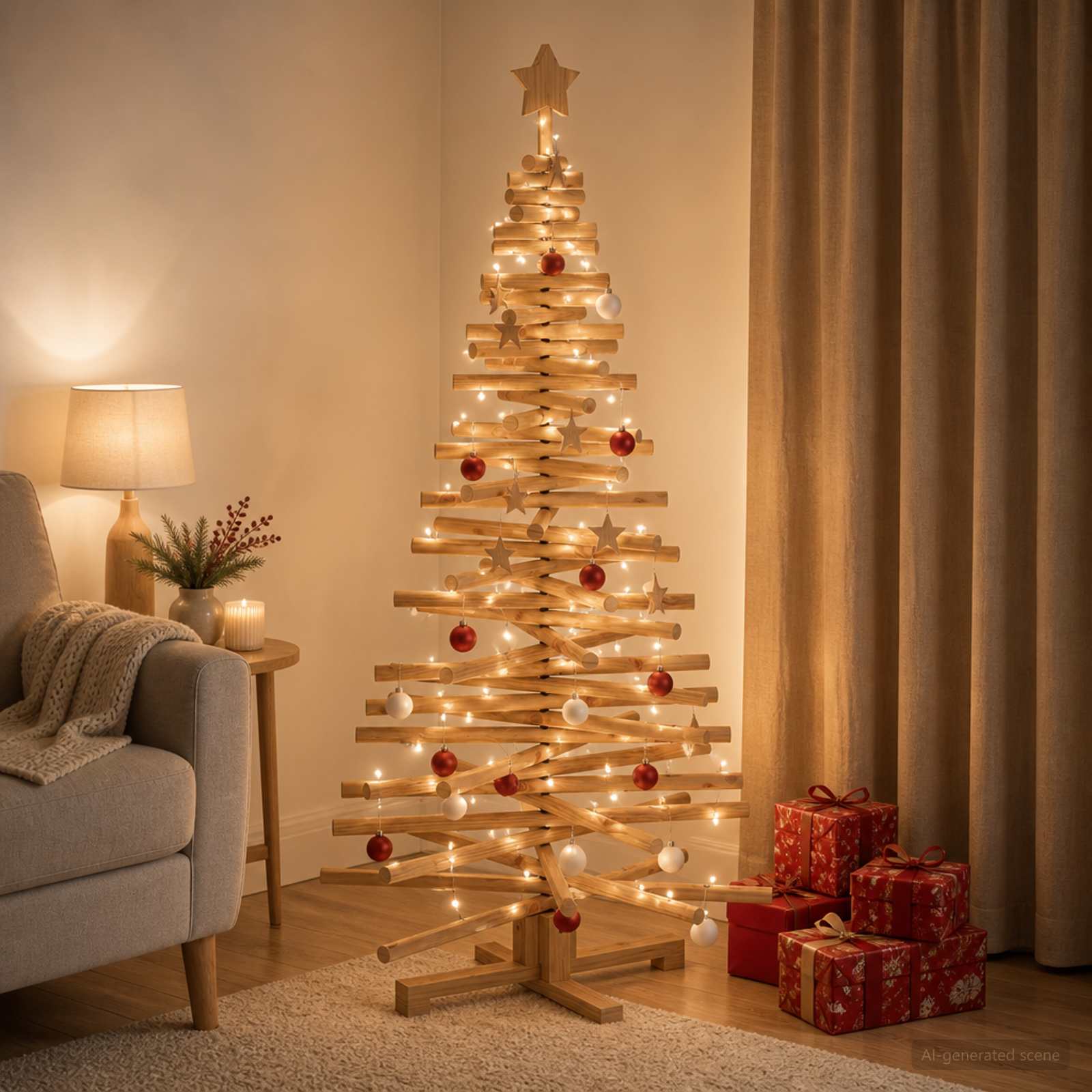 Albero di Natale in legno KOTKA 150 cm Legno Massello di Pino