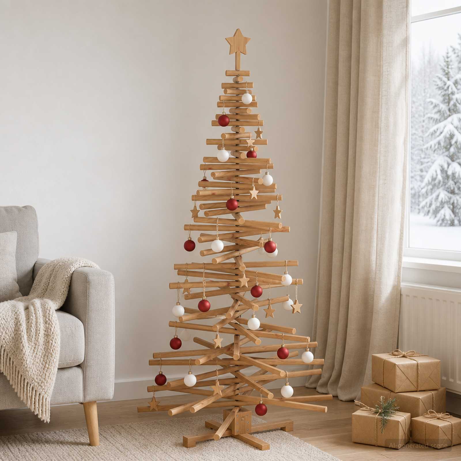 Albero di Natale in legno KOTKA 180 cm Legno Massello di Pino