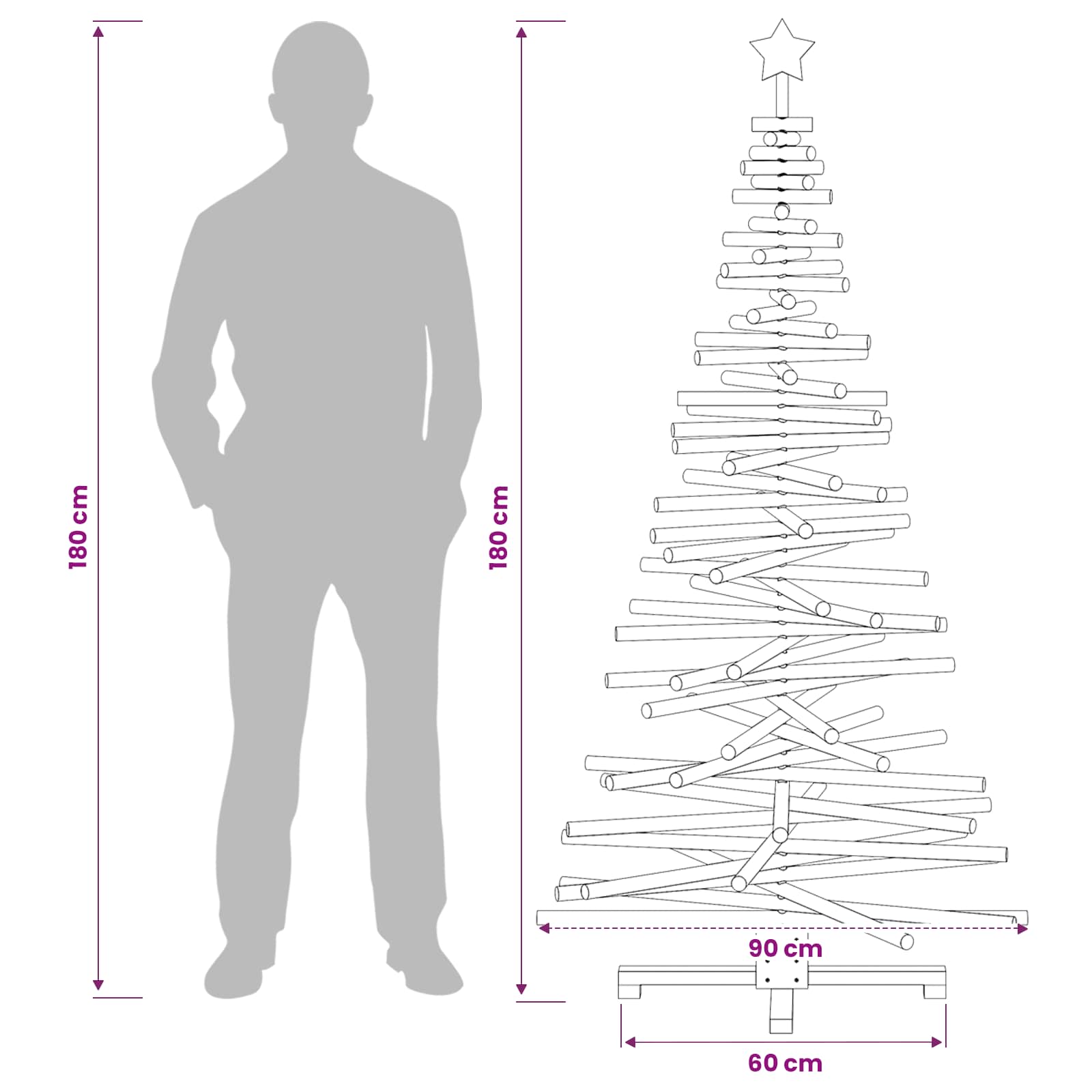 Albero di Natale in legno KOTKA 180 cm Legno Massello di Pino