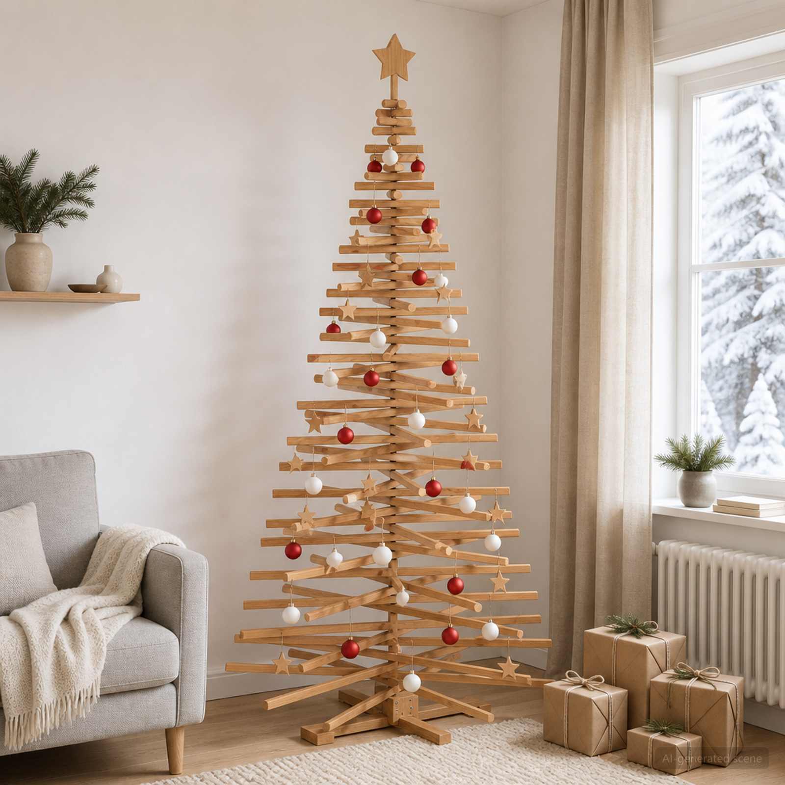Albero di Natale in legno KOTKA 210 cm Legno Massello di Pino