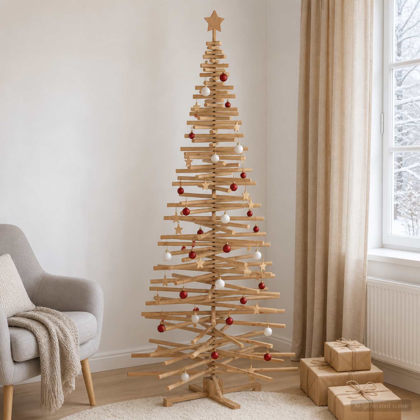 Albero di Natale in legno KOTKA 240 cm Legno Massello di Pino
