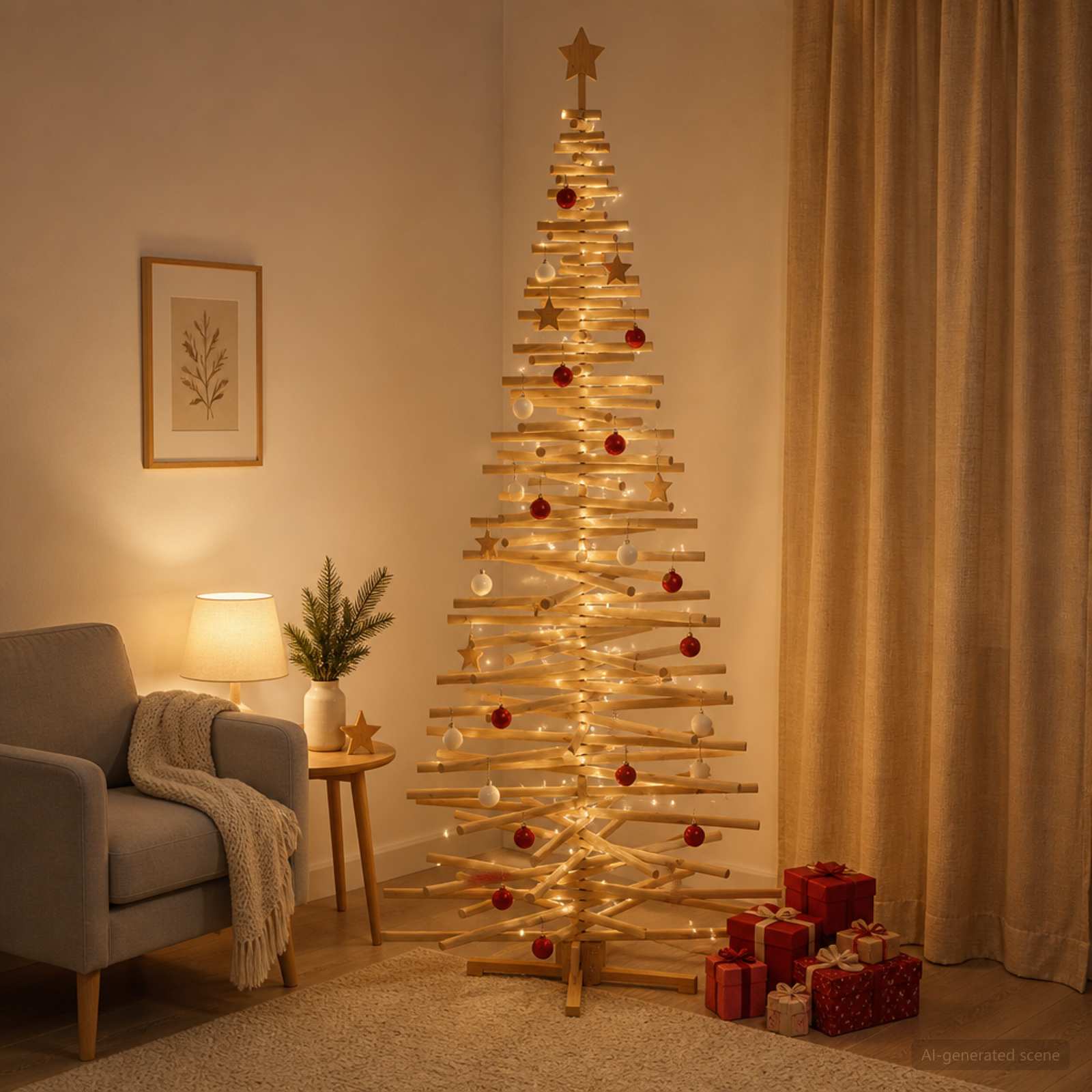 Albero di Natale in legno KOTKA 240 cm Legno Massello di Pino