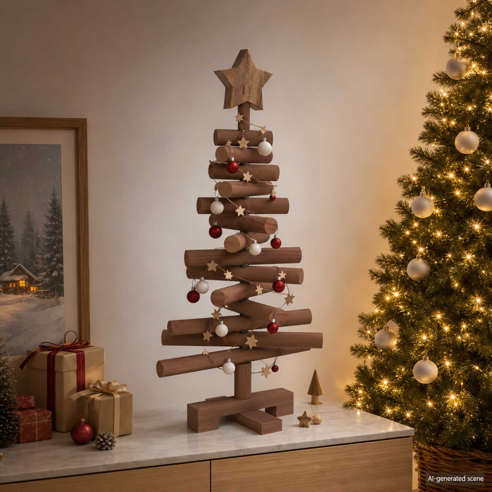 Albero di Natale in legno KOTKA 60 cm Legno Massello di Pino