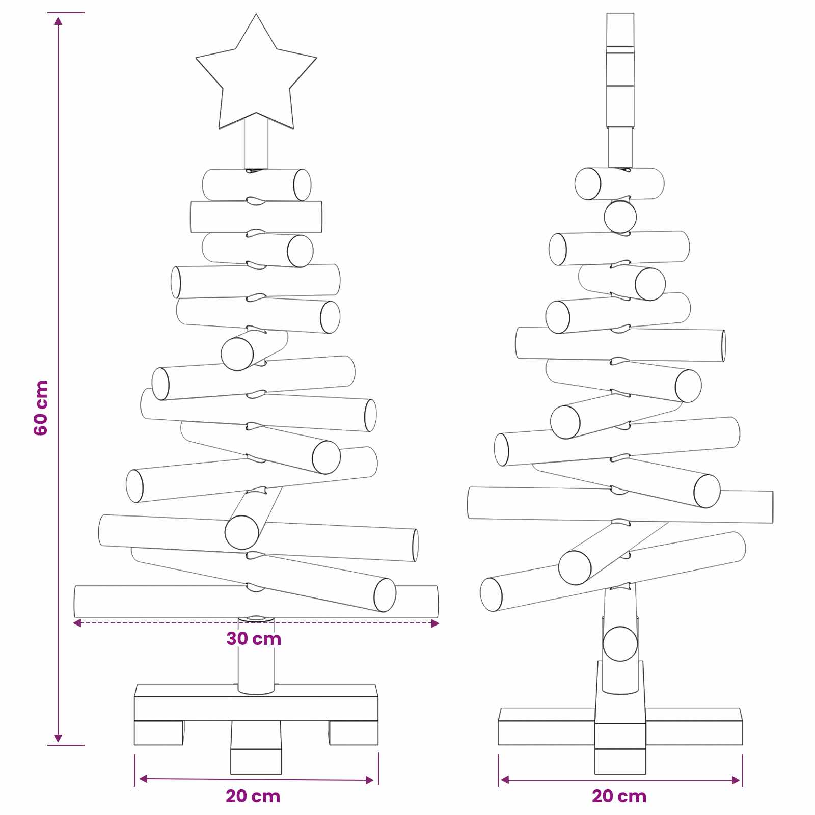 Albero di Natale in legno KOTKA 60 cm Legno Massello di Pino