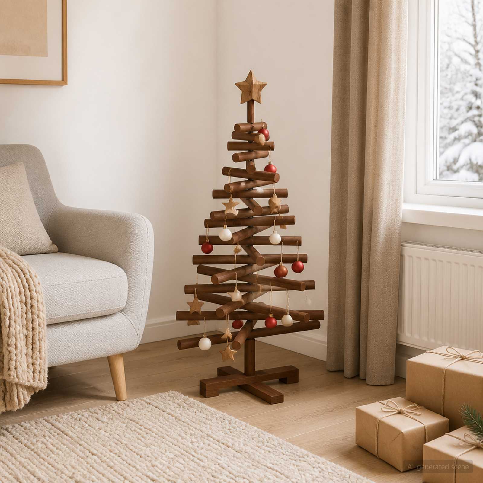 Albero di Natale in legno KOTKA 90 cm Legno Massello di Pino