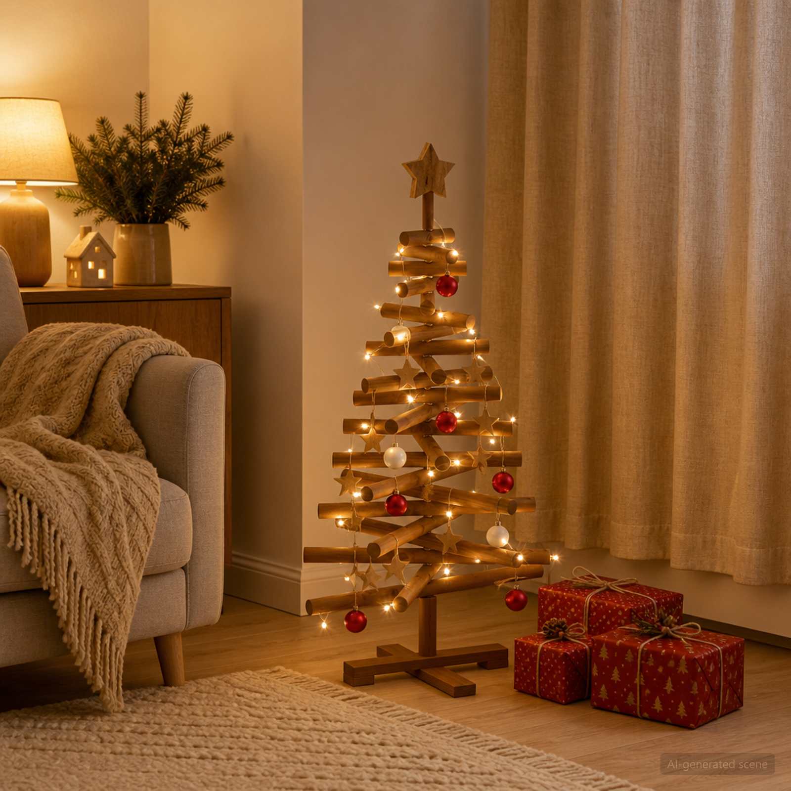 Albero di Natale in legno KOTKA 90 cm Legno Massello di Pino