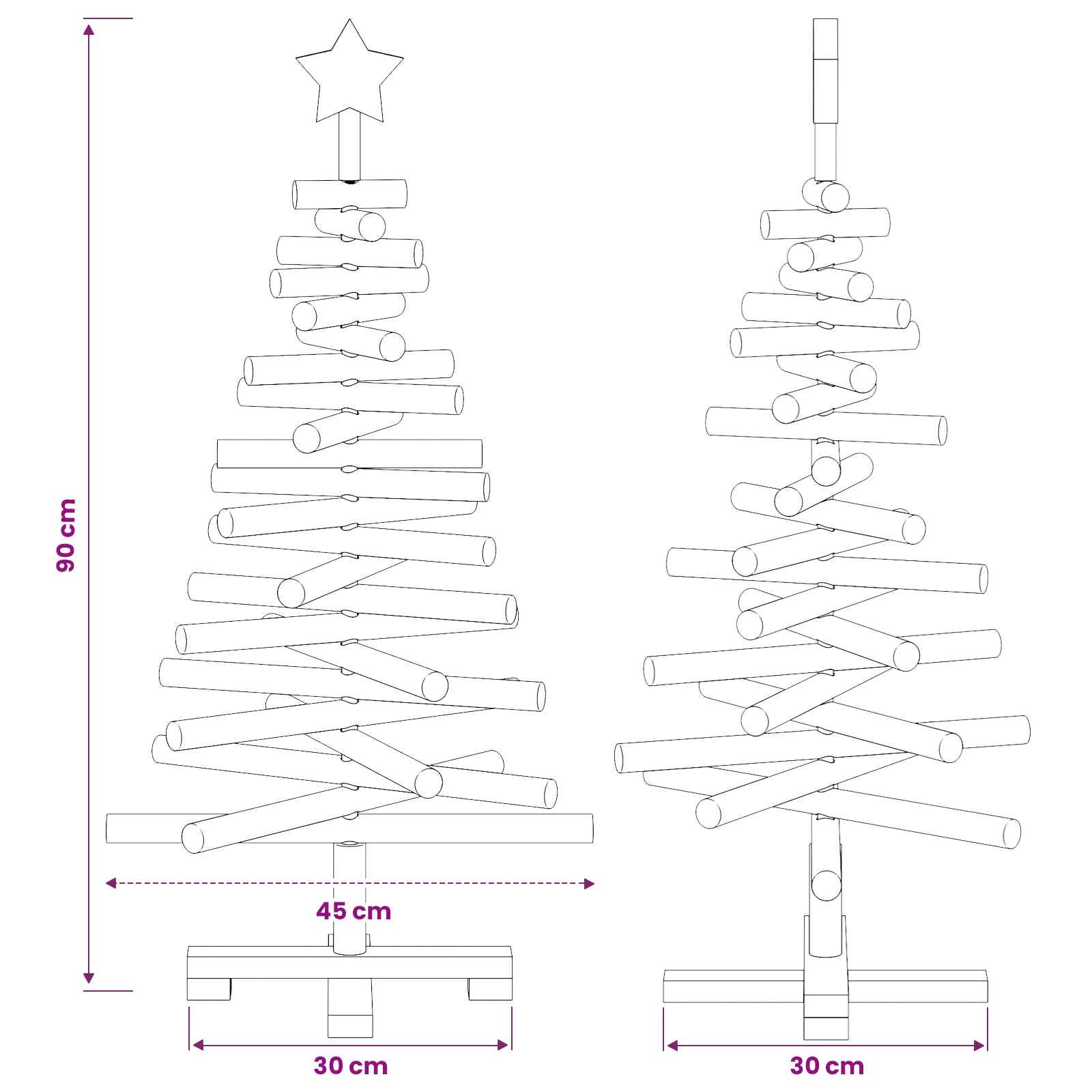 Albero di Natale in legno KOTKA 90 cm Legno Massello di Pino