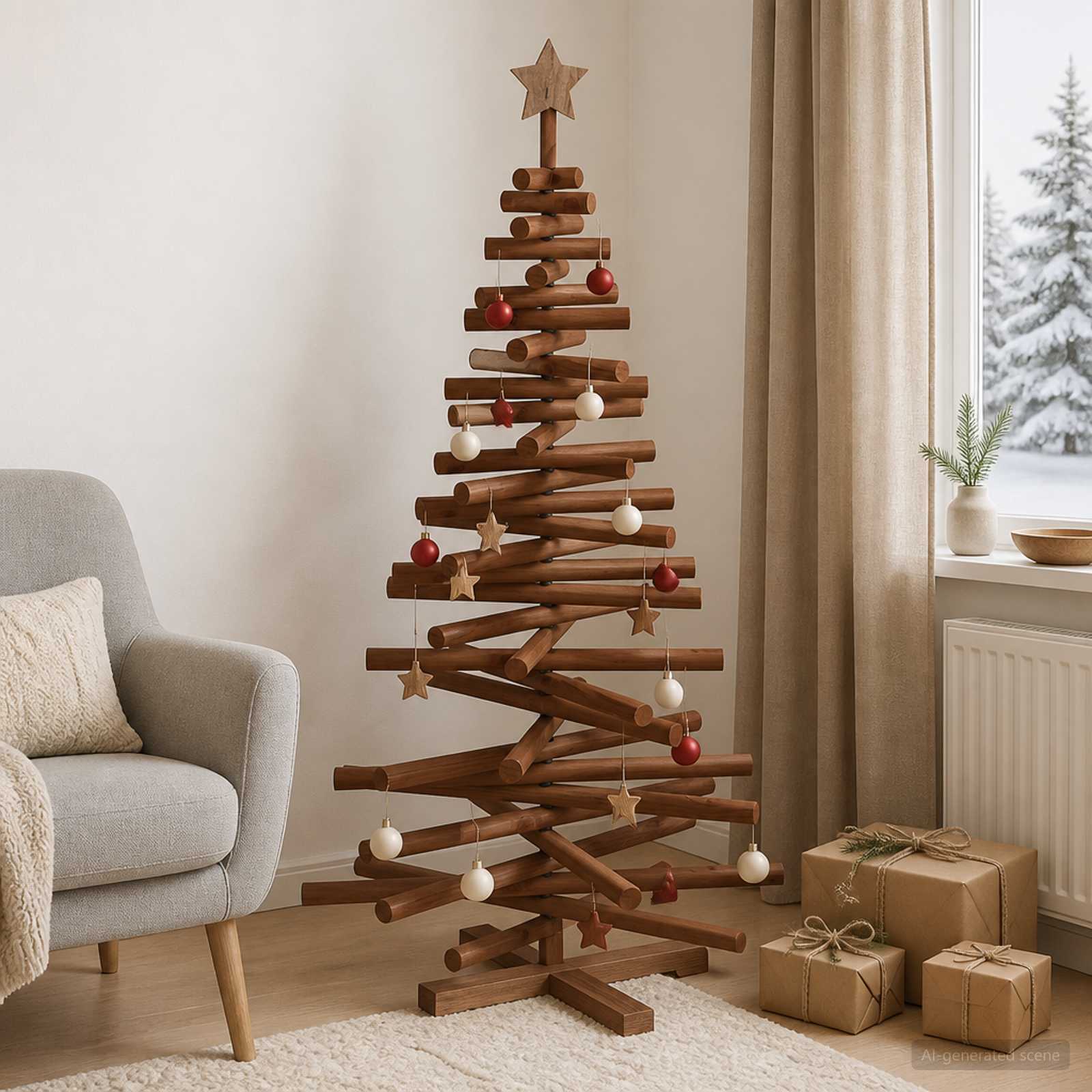 Albero di Natale in legno KOTKA 120 cm Legno Massello di Pino