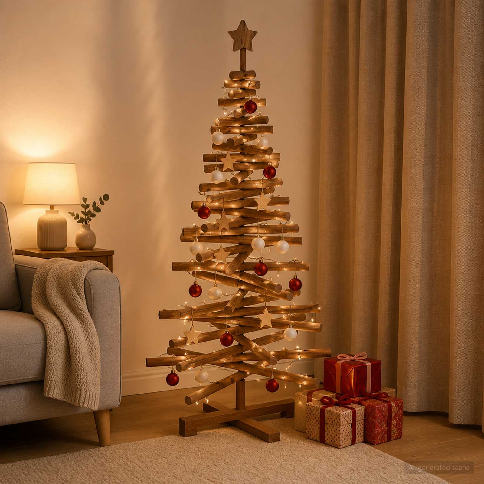 Albero di Natale in legno KOTKA 120 cm Legno Massello di Pino