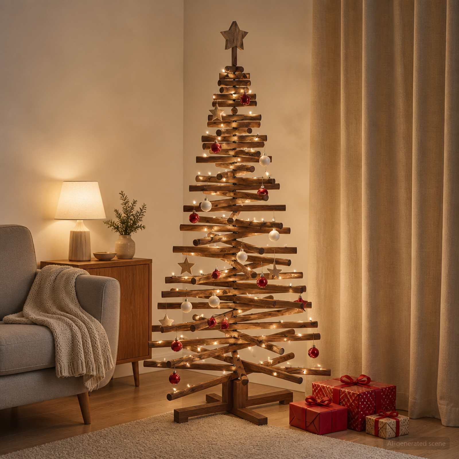 Albero di Natale in legno KOTKA 150 cm Legno Massello di Pino