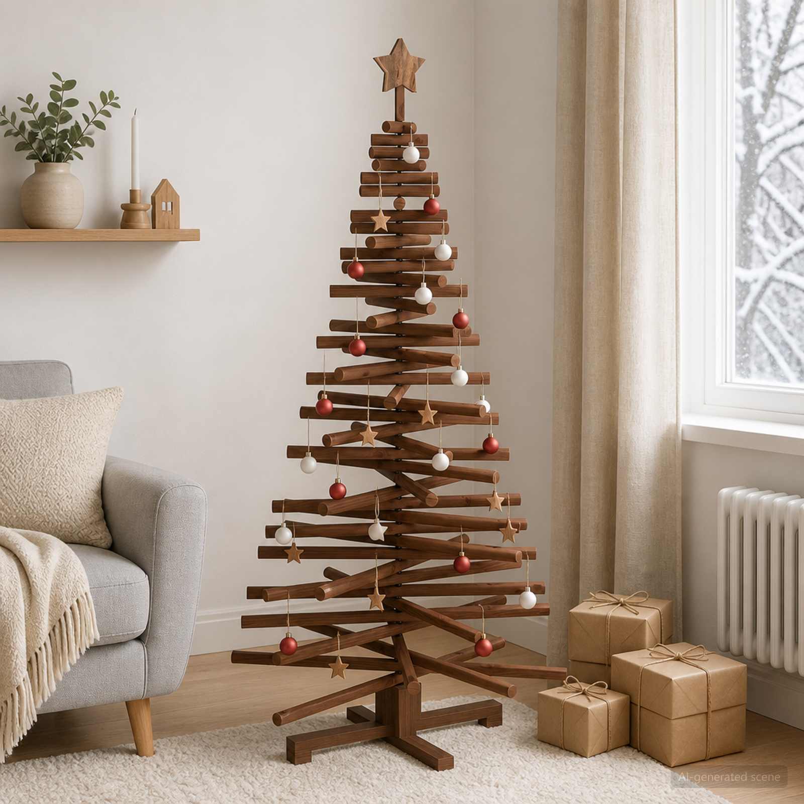 Albero di Natale in legno KOTKA 150 cm Legno Massello di Pino