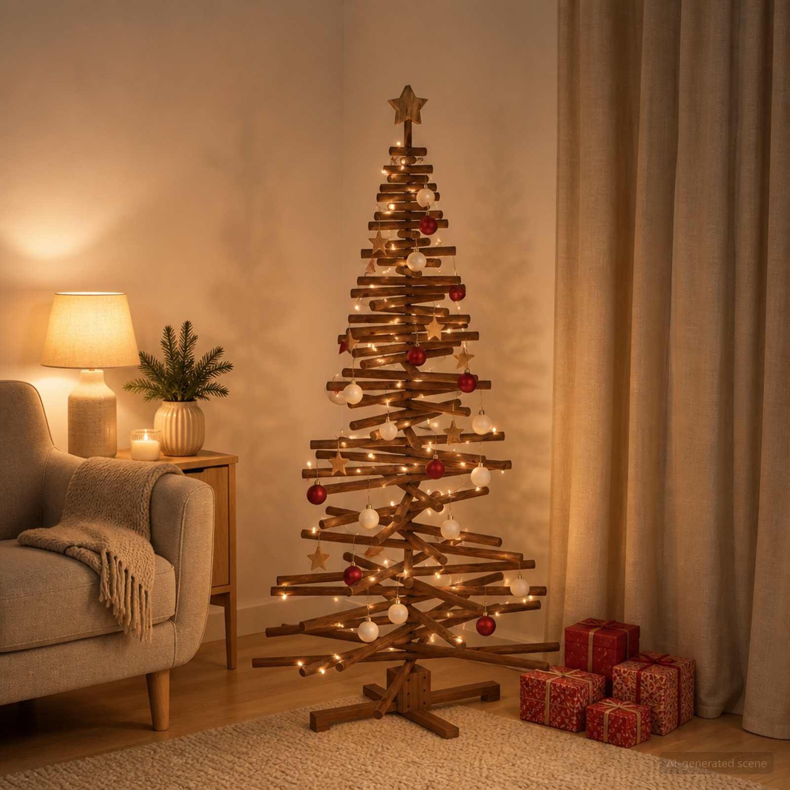 Albero di Natale in legno KOTKA 180 cm Legno Massello di Pino