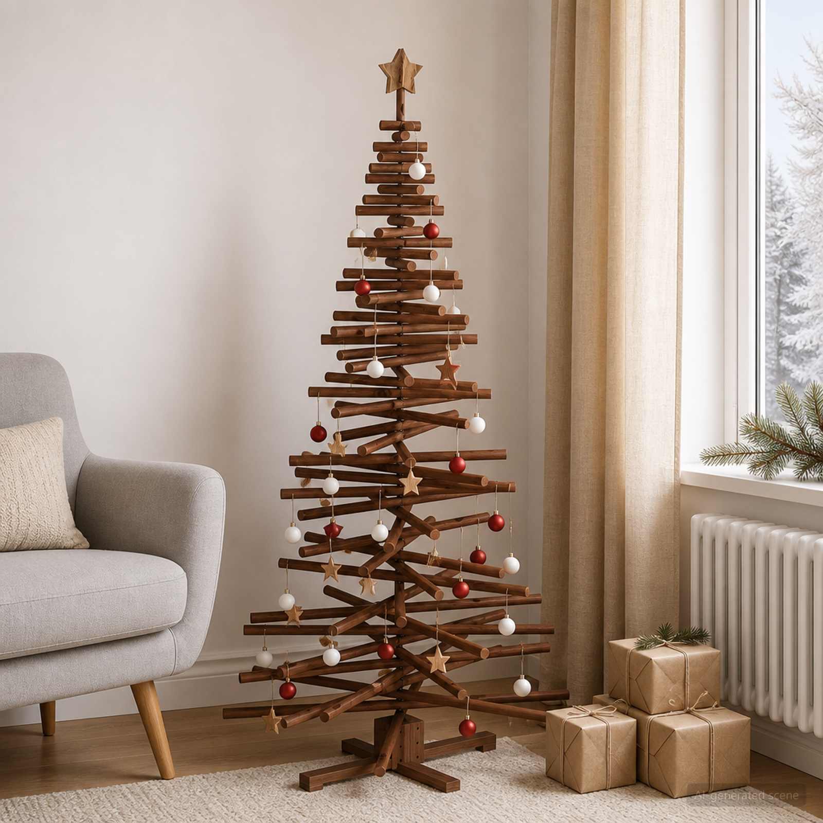 Albero di Natale in legno KOTKA 180 cm Legno Massello di Pino