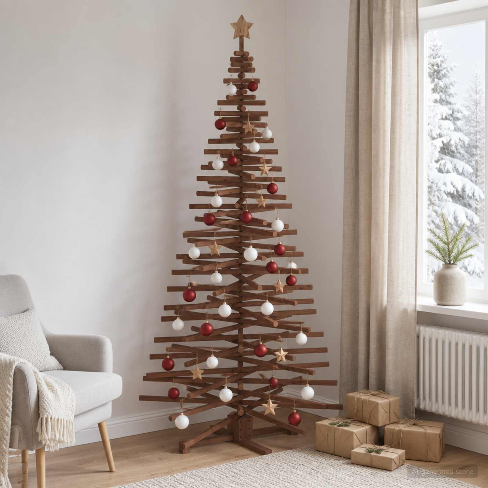 Albero di Natale in legno KOTKA 210 cm Legno Massello di Pino