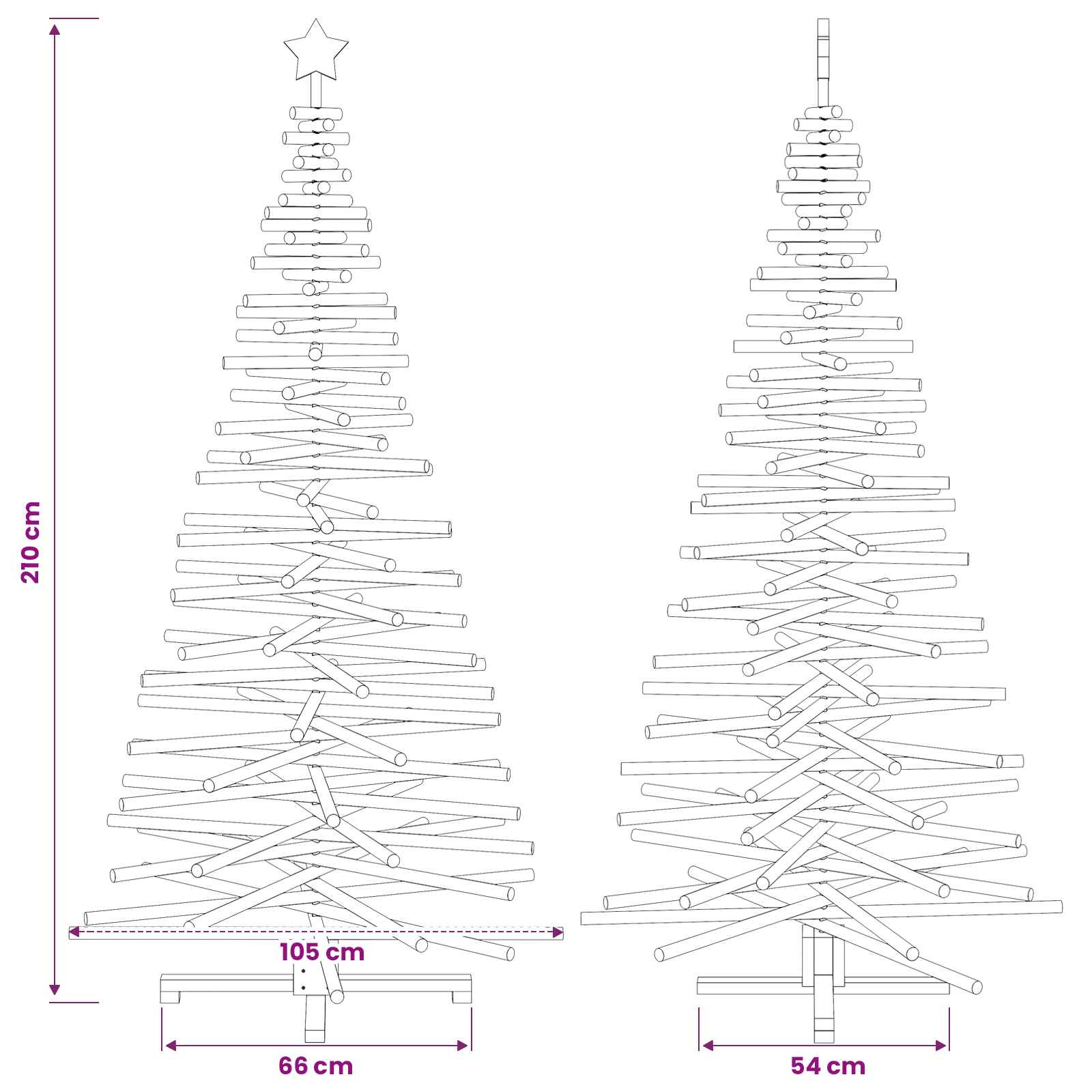 Albero di Natale in legno KOTKA 210 cm Legno Massello di Pino