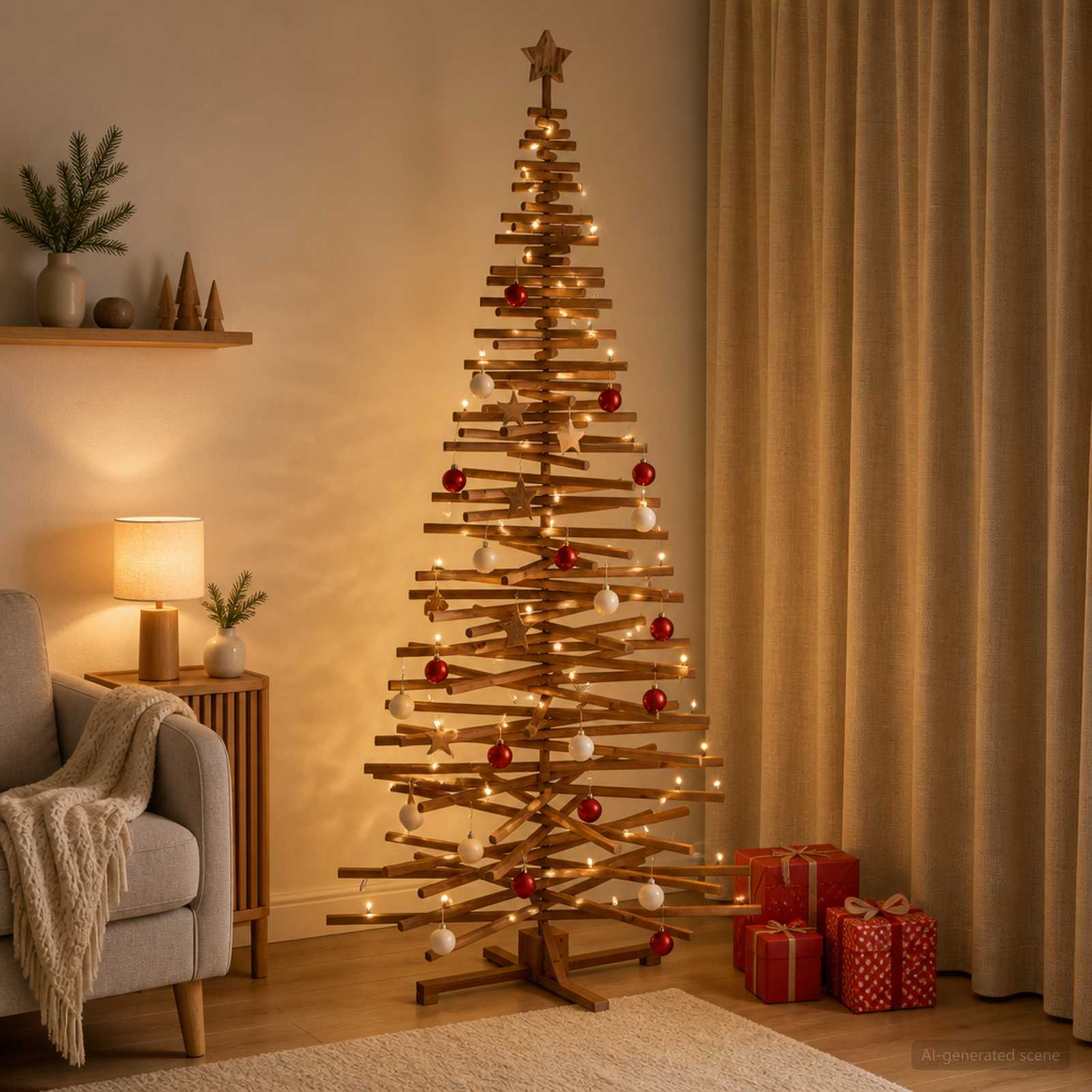 Albero di Natale in legno KOTKA 240 cm Legno Massello di Pino
