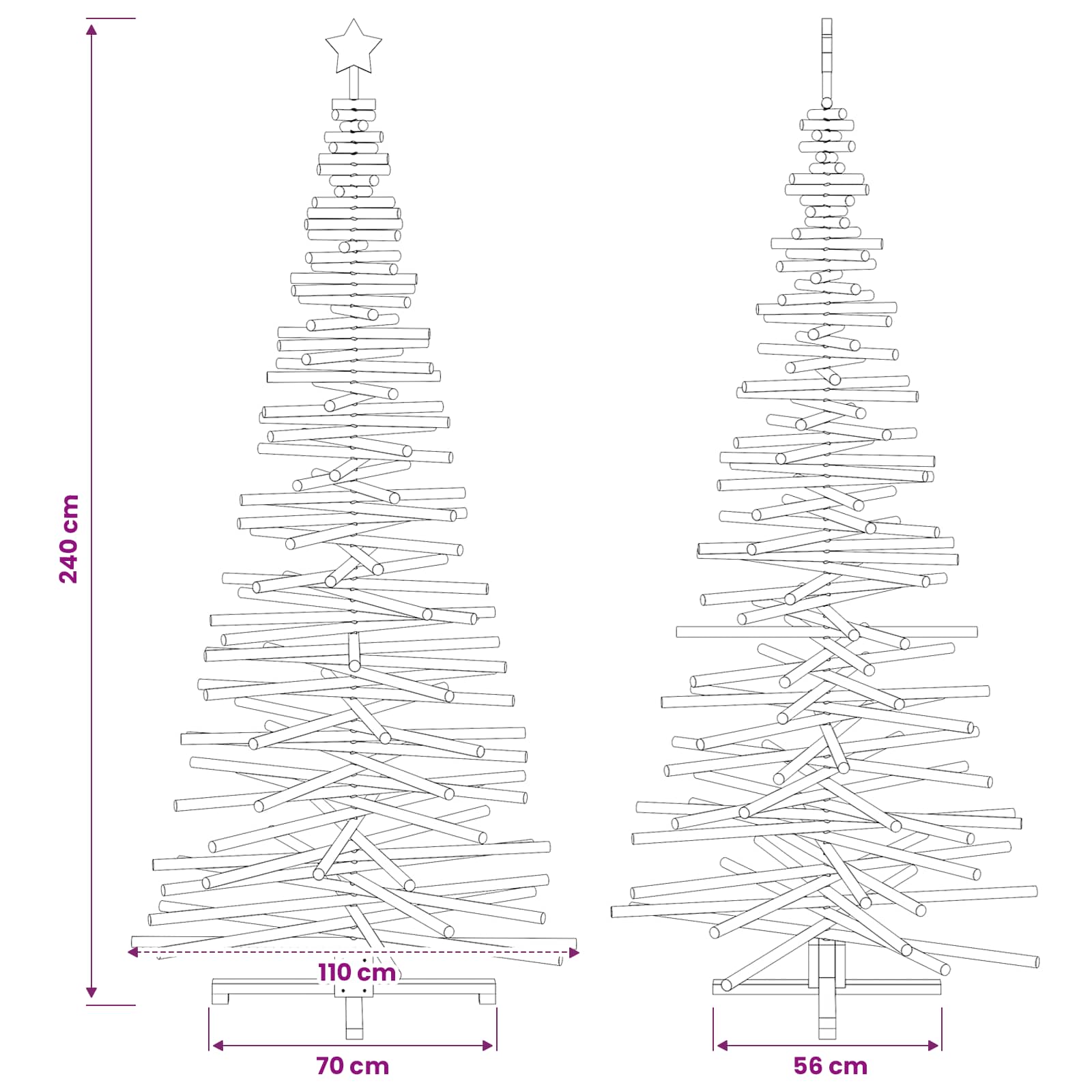 Albero di Natale in legno KOTKA 240 cm Legno Massello di Pino