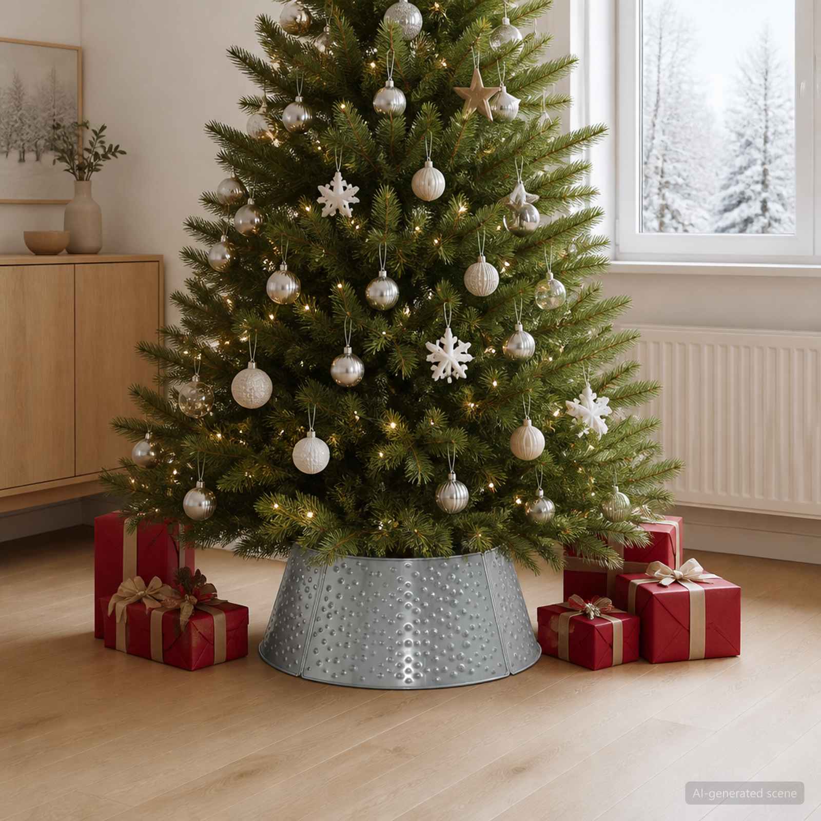Gonna per albero di Natale A forma di cono Argento Ø 62 x 25 cm