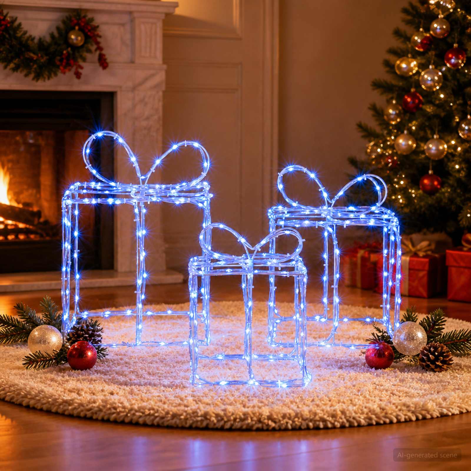 Scatole regalo di Natale luminose LOVIISA 3 pz 360 LED Blu