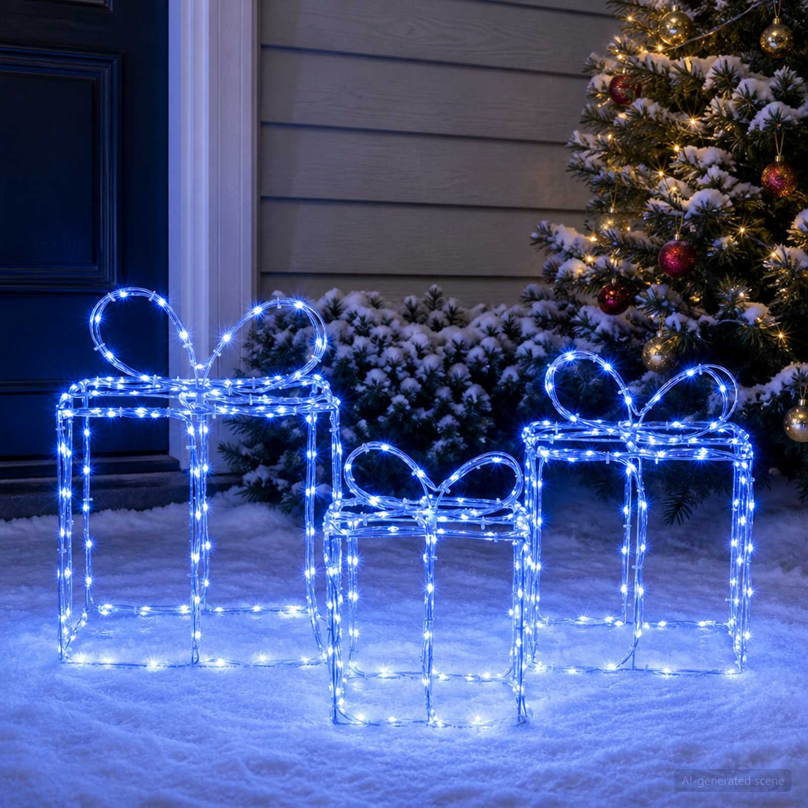 Scatole regalo di Natale luminose LOVIISA 3 pz 360 LED Blu