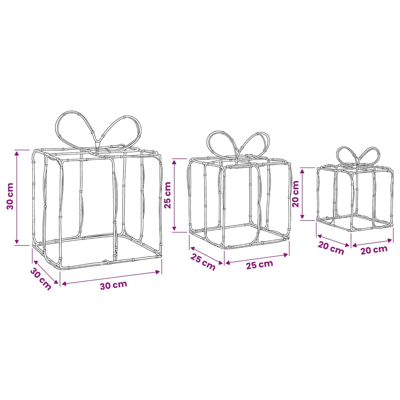 Scatole regalo di Natale luminose LOVIISA 3 pz 360 LED