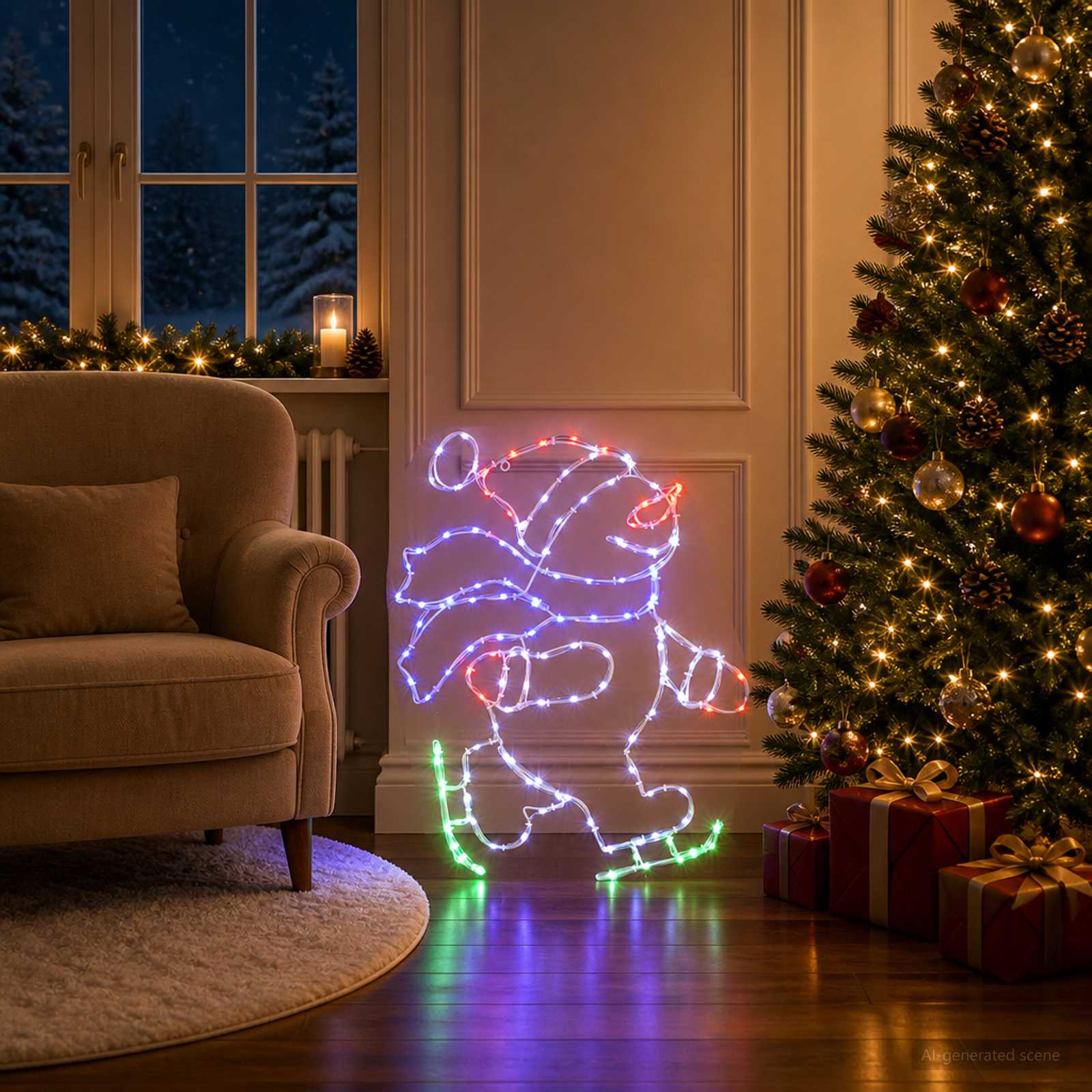 Insegna LED Babbo Natale sui pattini LOVIISA 120 LED