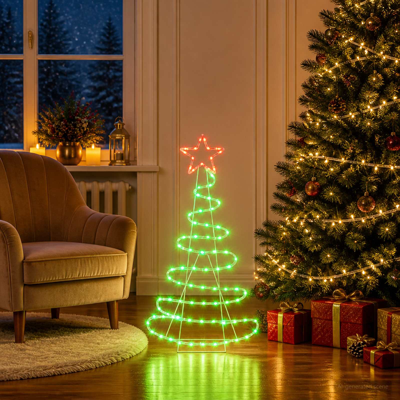 Sagoma albero di Natale LED LOVIISA 100 LED Rosso e Verde