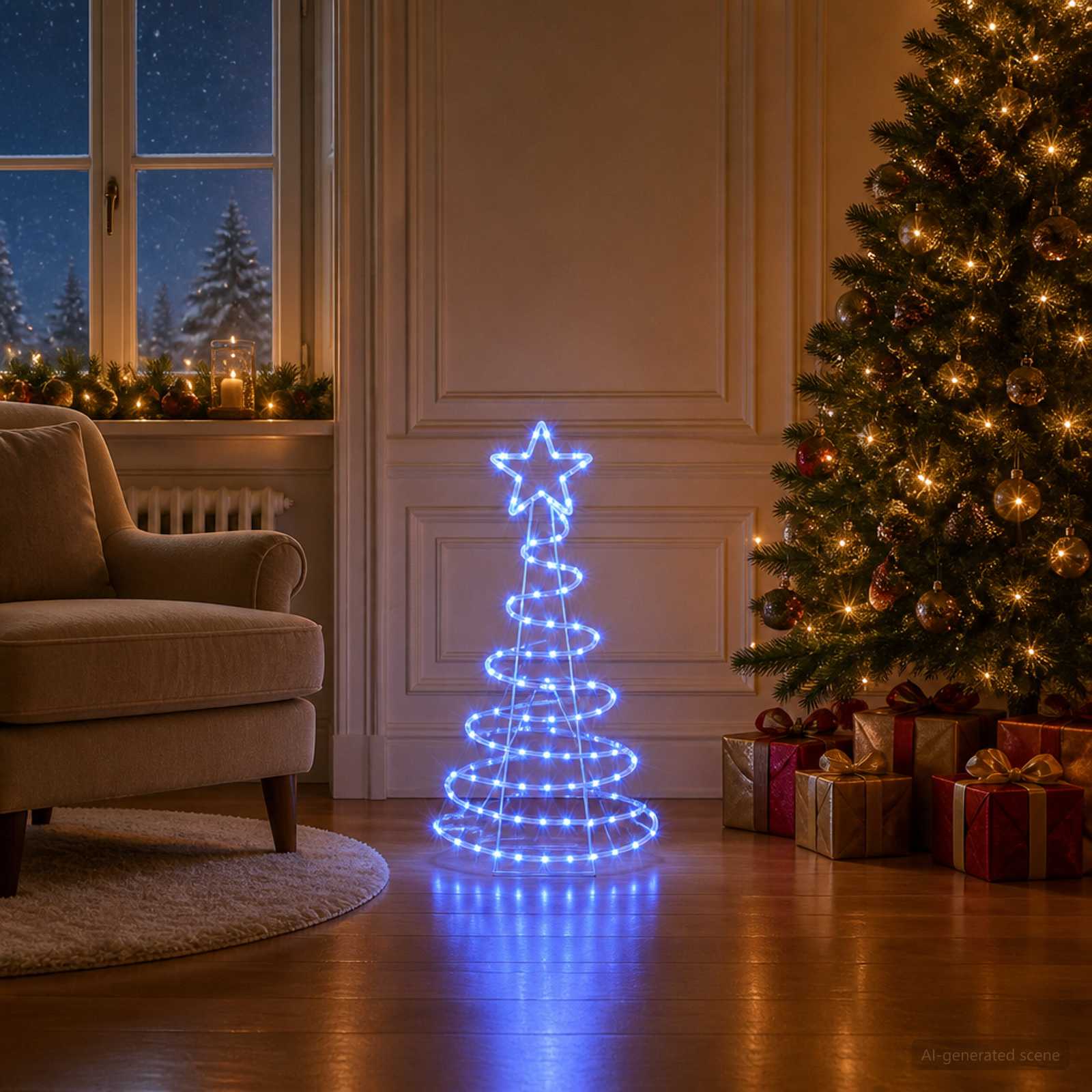 Sagoma albero di Natale LED LOVIISA 100 LED Blu 51 x 99 cm
