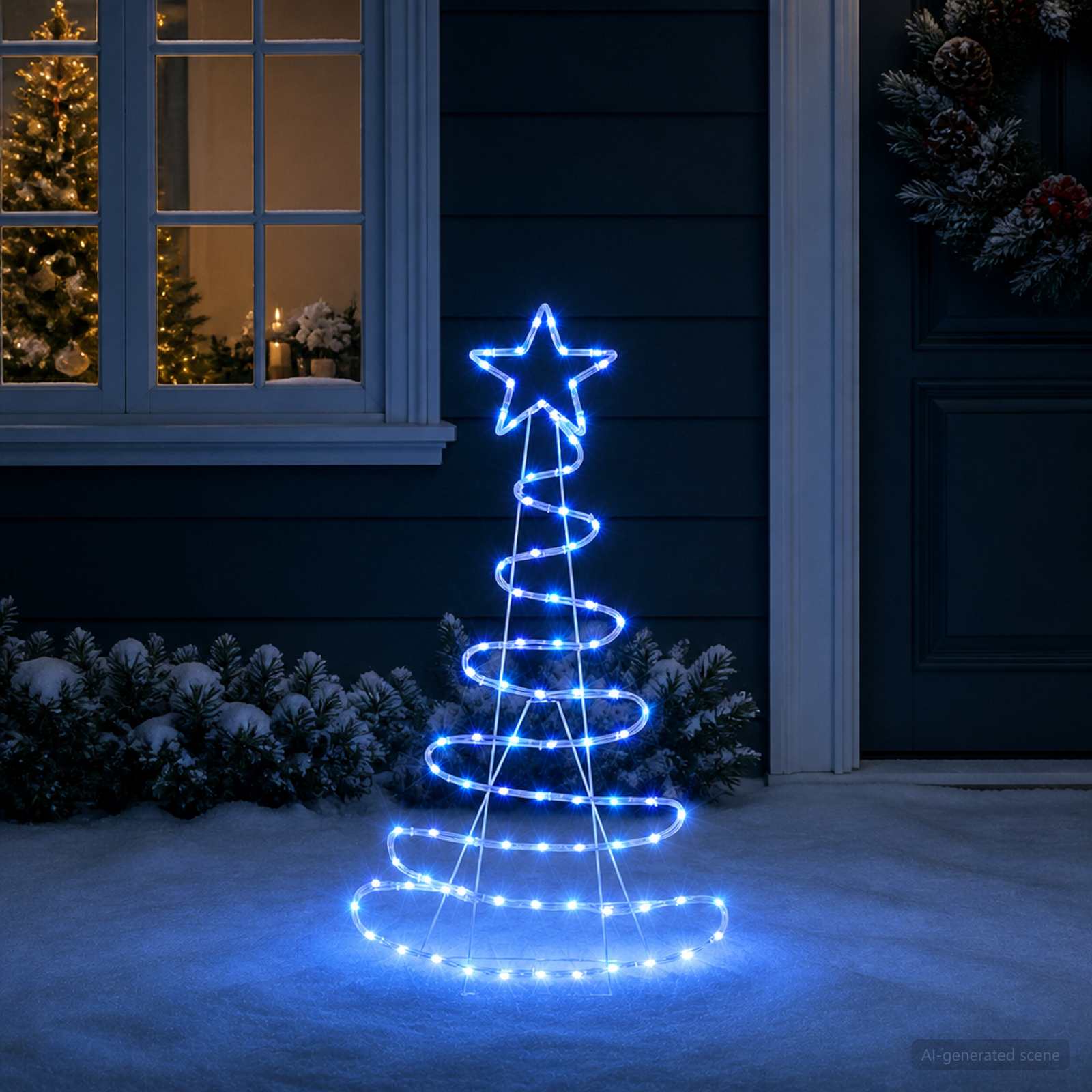 Sagoma albero di Natale LED LOVIISA 100 LED Blu 51 x 99 cm