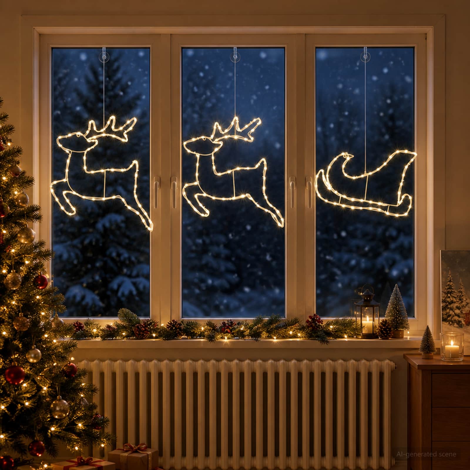 Decorazione natalizia con renna e slitta LOVIISA 180 LED