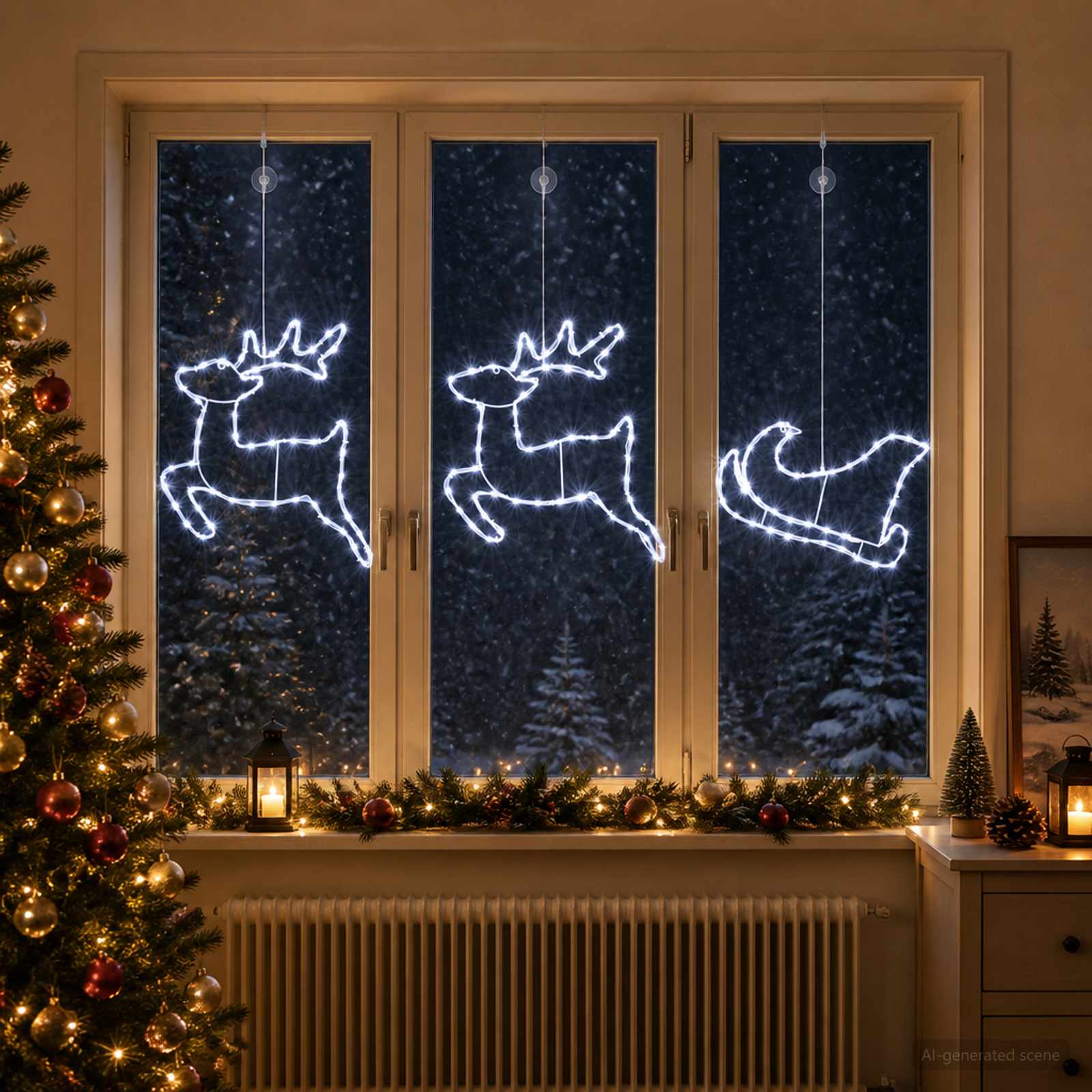 Decorazione natalizia con renna e slitta LOVIISA 180 LED