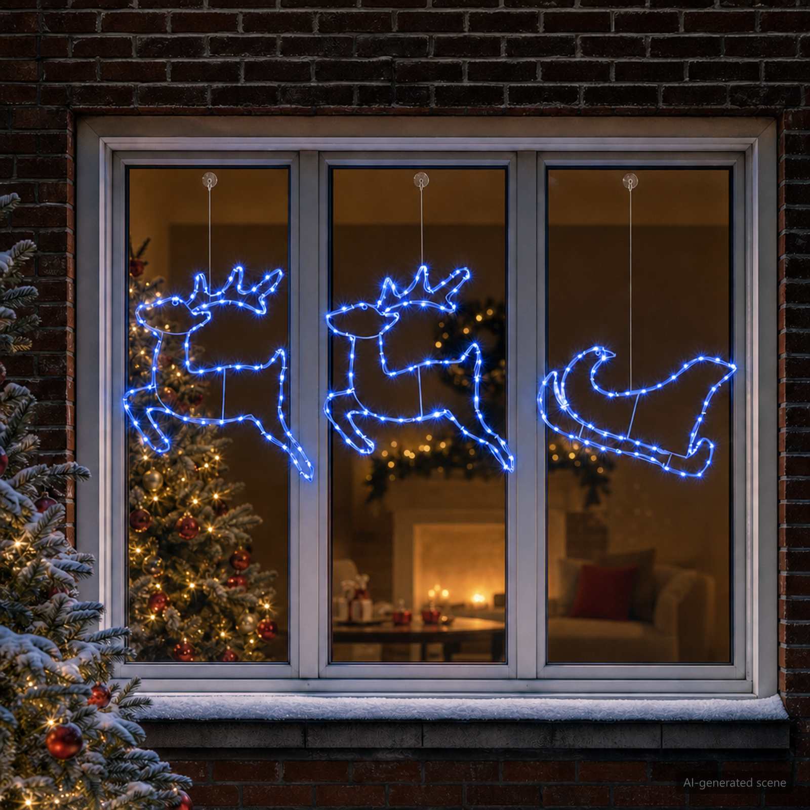 Decorazione natalizia con renna e slitta LOVIISA 180 LED Blu