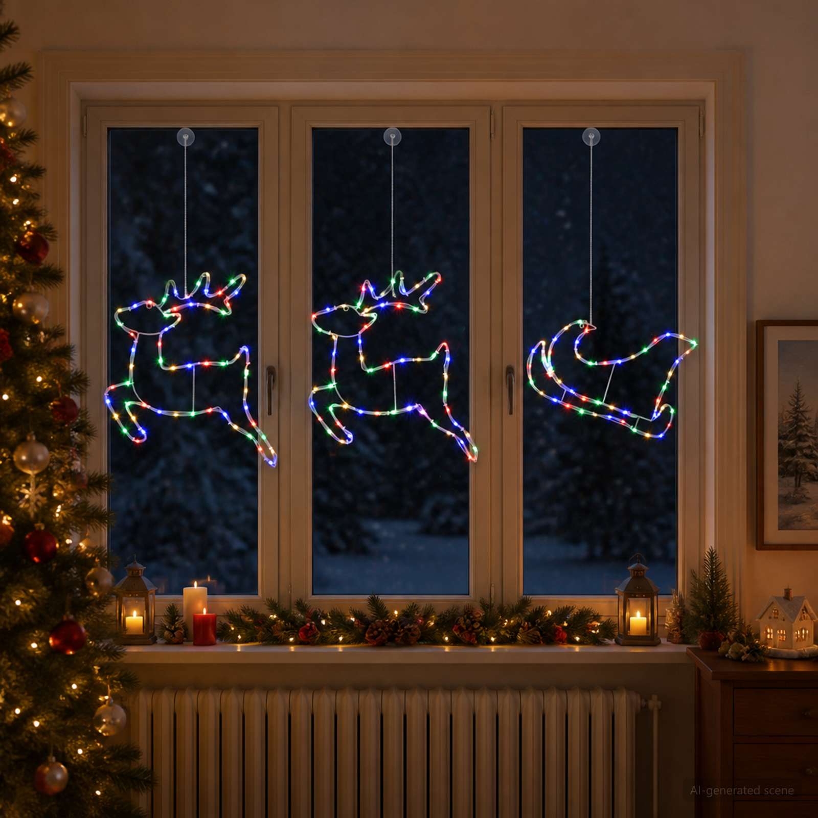 Decorazione natalizia con renna e slitta LOVIISA 180 LED