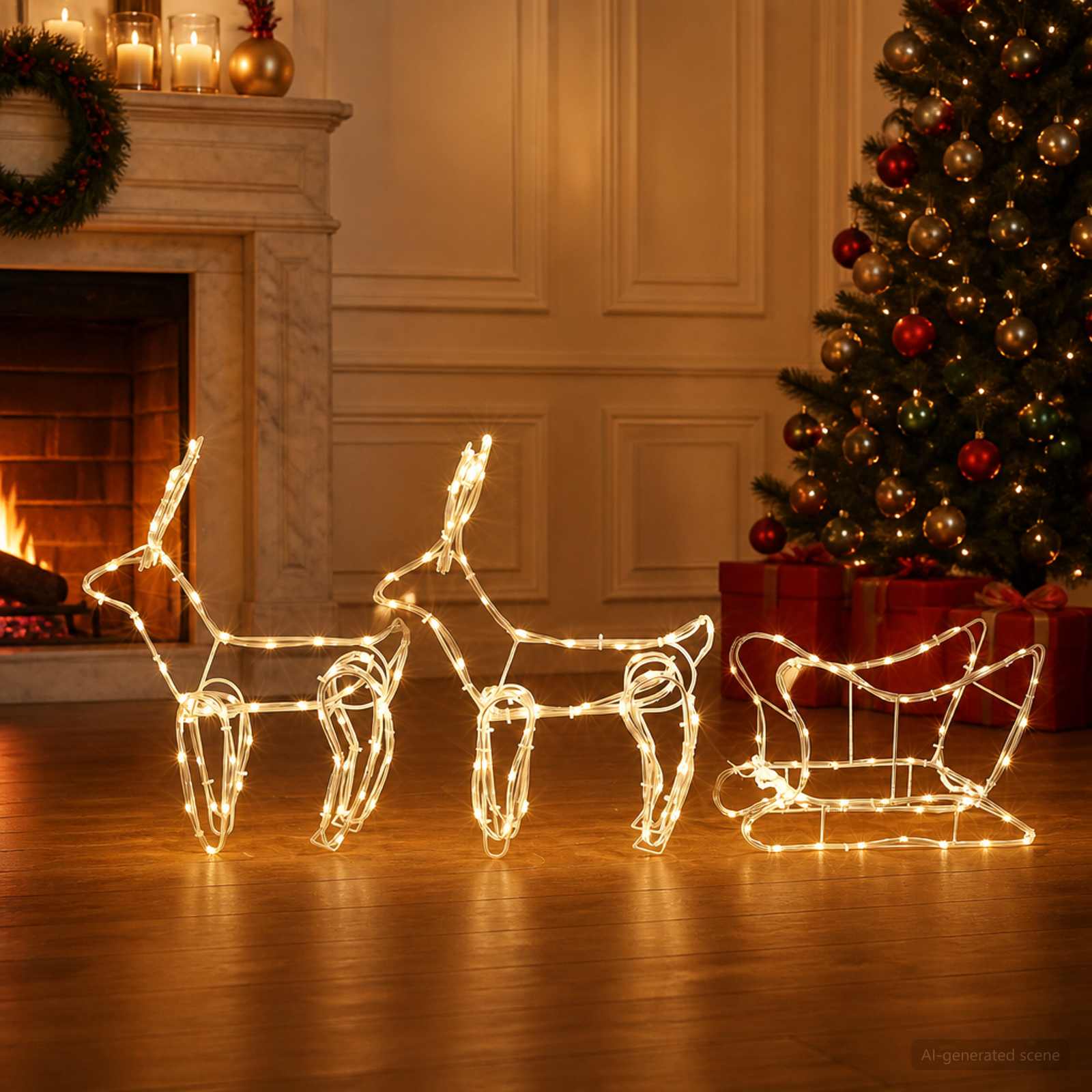 Decorazione natalizia con renna e slitta LOVIISA 240 LED