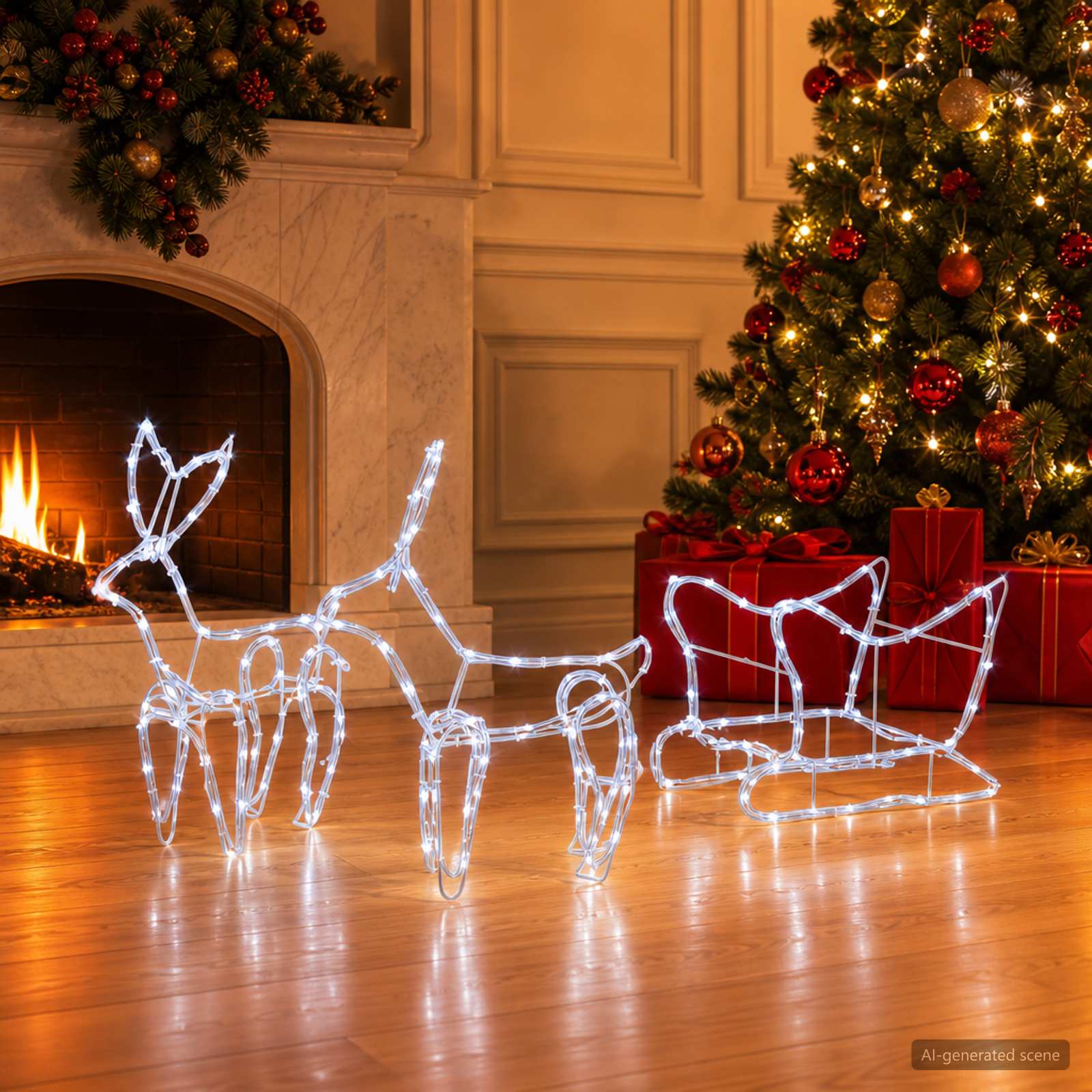 Decorazione natalizia con renna e slitta LOVIISA 240 LED