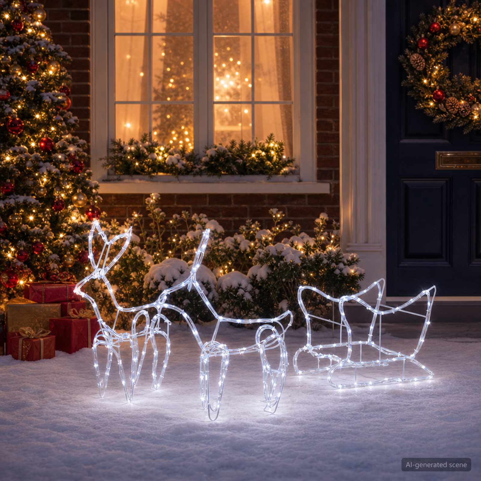 Decorazione natalizia con renna e slitta LOVIISA 240 LED