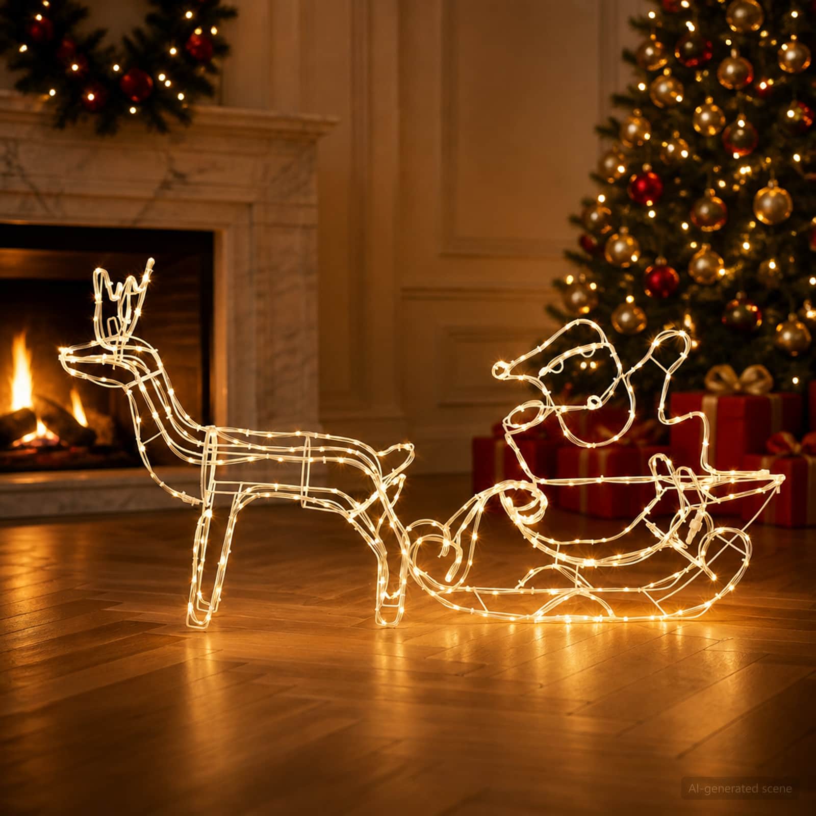 Decorazione natalizia con renna e slitta LOVIISA 320 LED