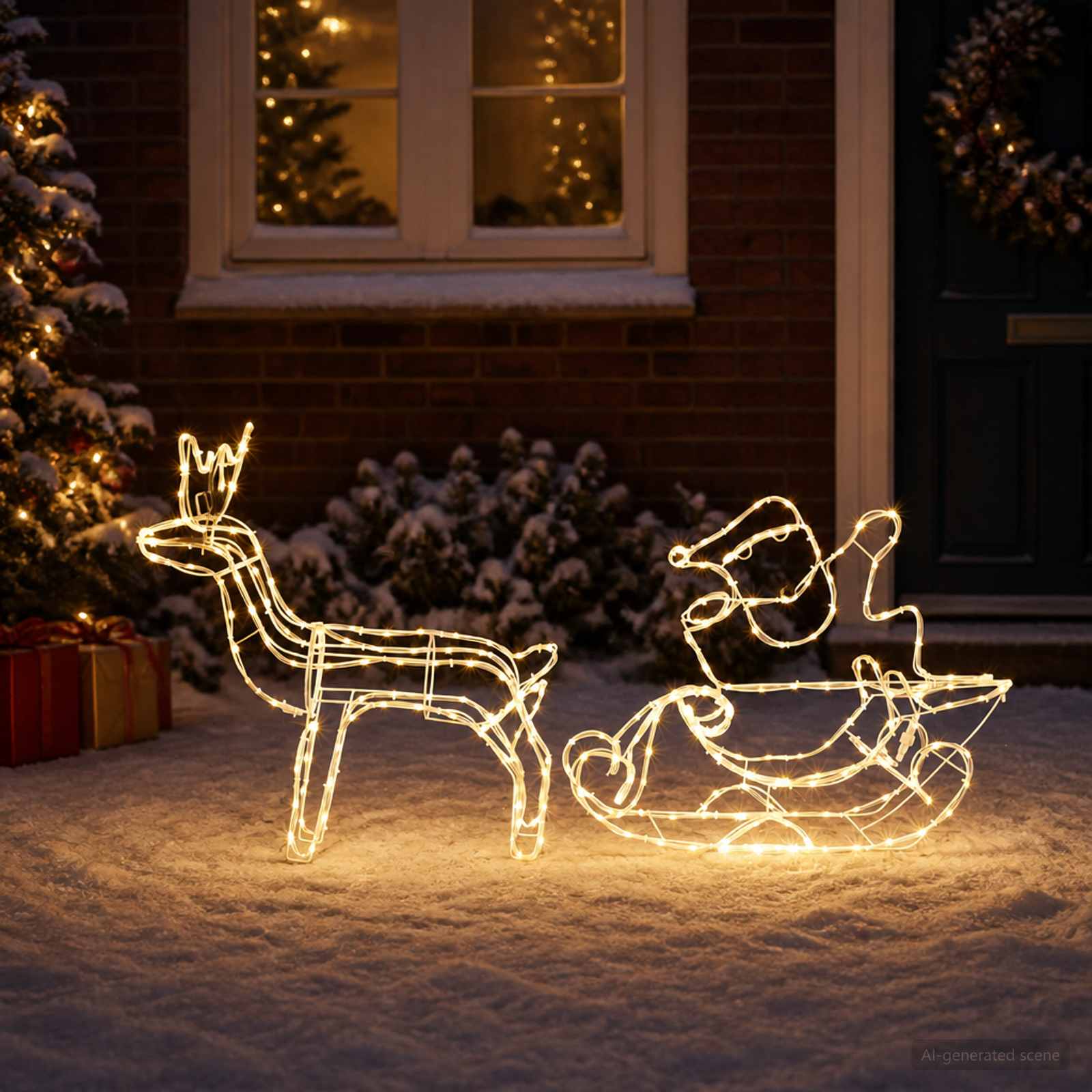Decorazione natalizia con renna e slitta LOVIISA 320 LED