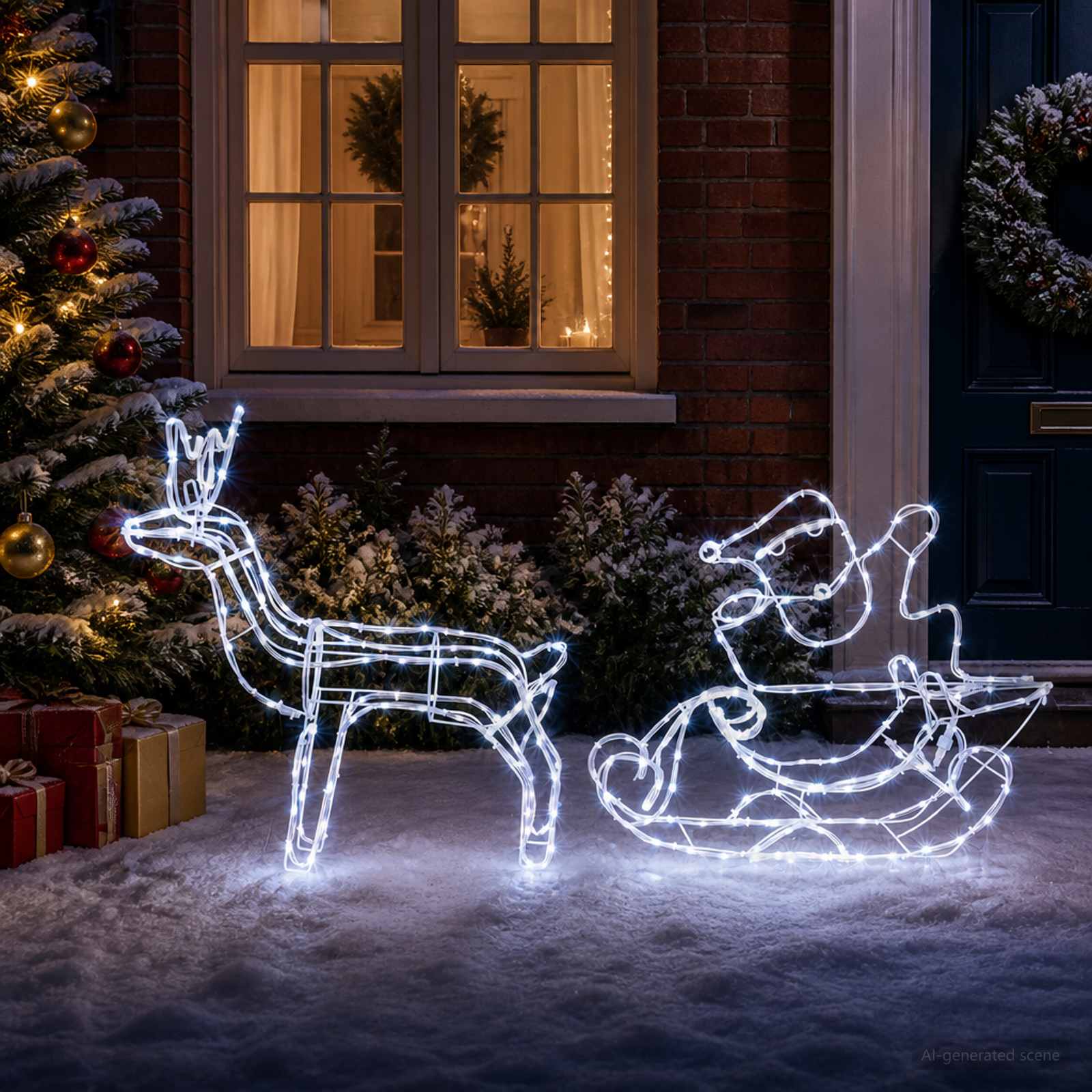 Decorazione natalizia con renna e slitta LOVIISA 320 LED