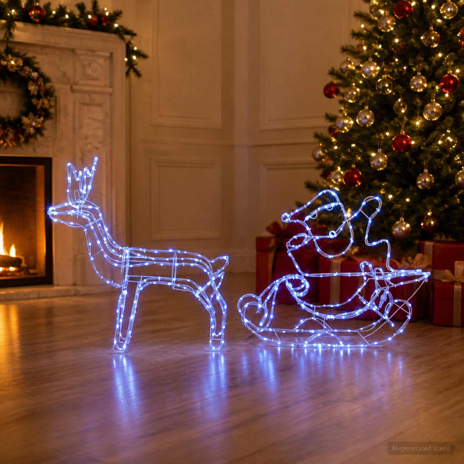 Decorazione natalizia con renna e slitta LOVIISA 320 LED Blu