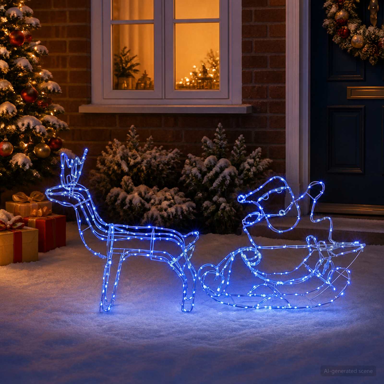 Decorazione natalizia con renna e slitta LOVIISA 320 LED Blu