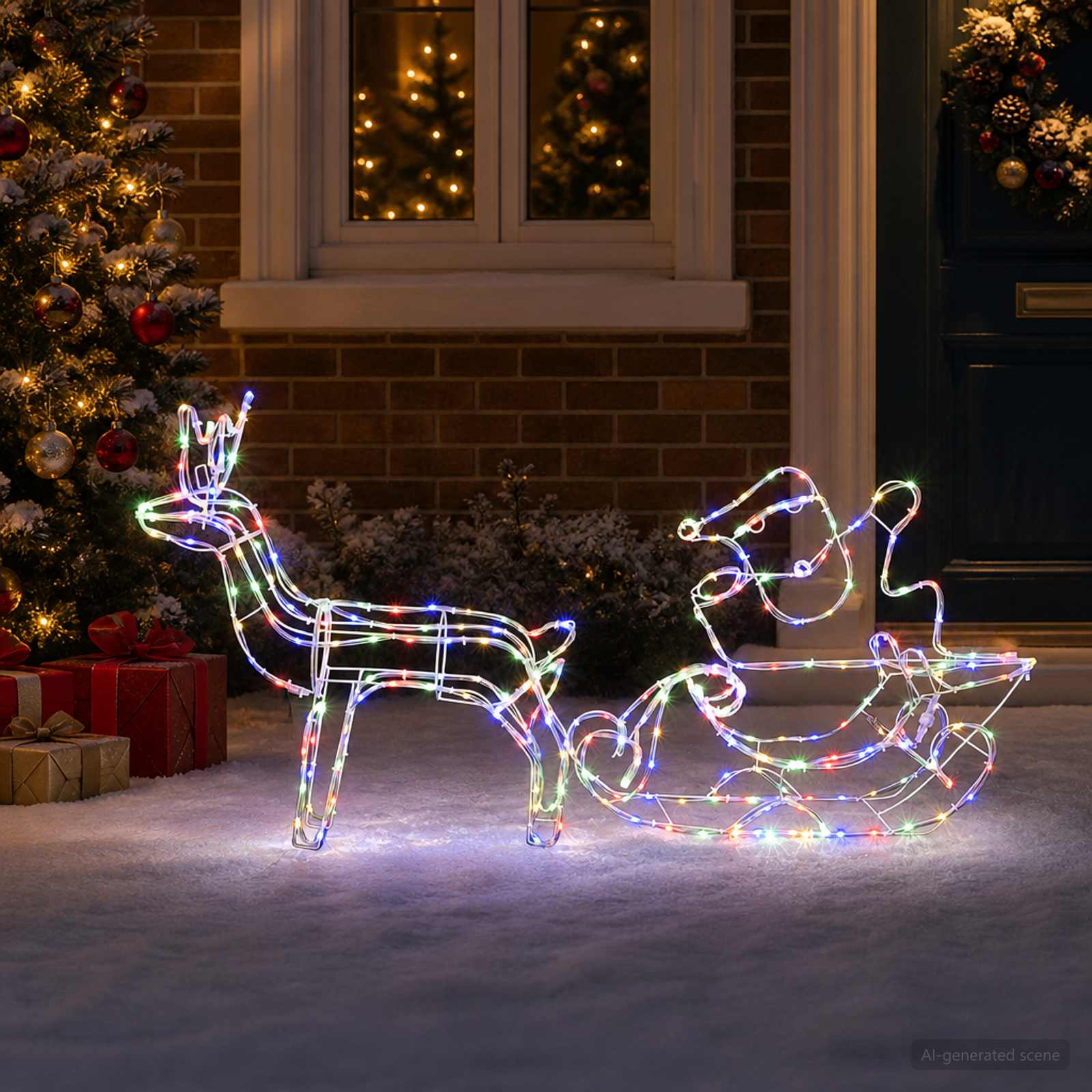 Decorazione natalizia con renna e slitta LOVIISA 320 LED