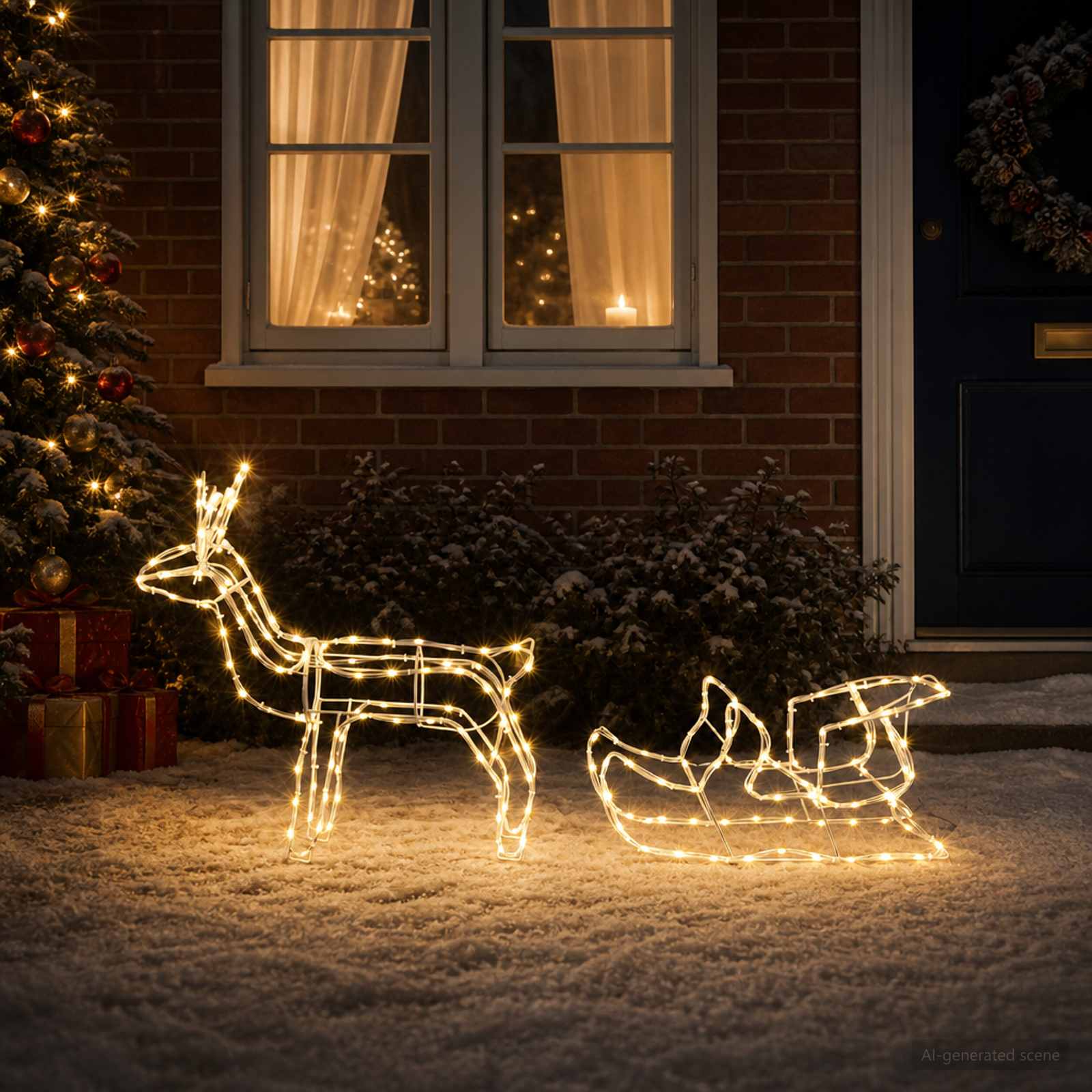 Decorazione natalizia con renna e slitta LOVIISA 240 LED