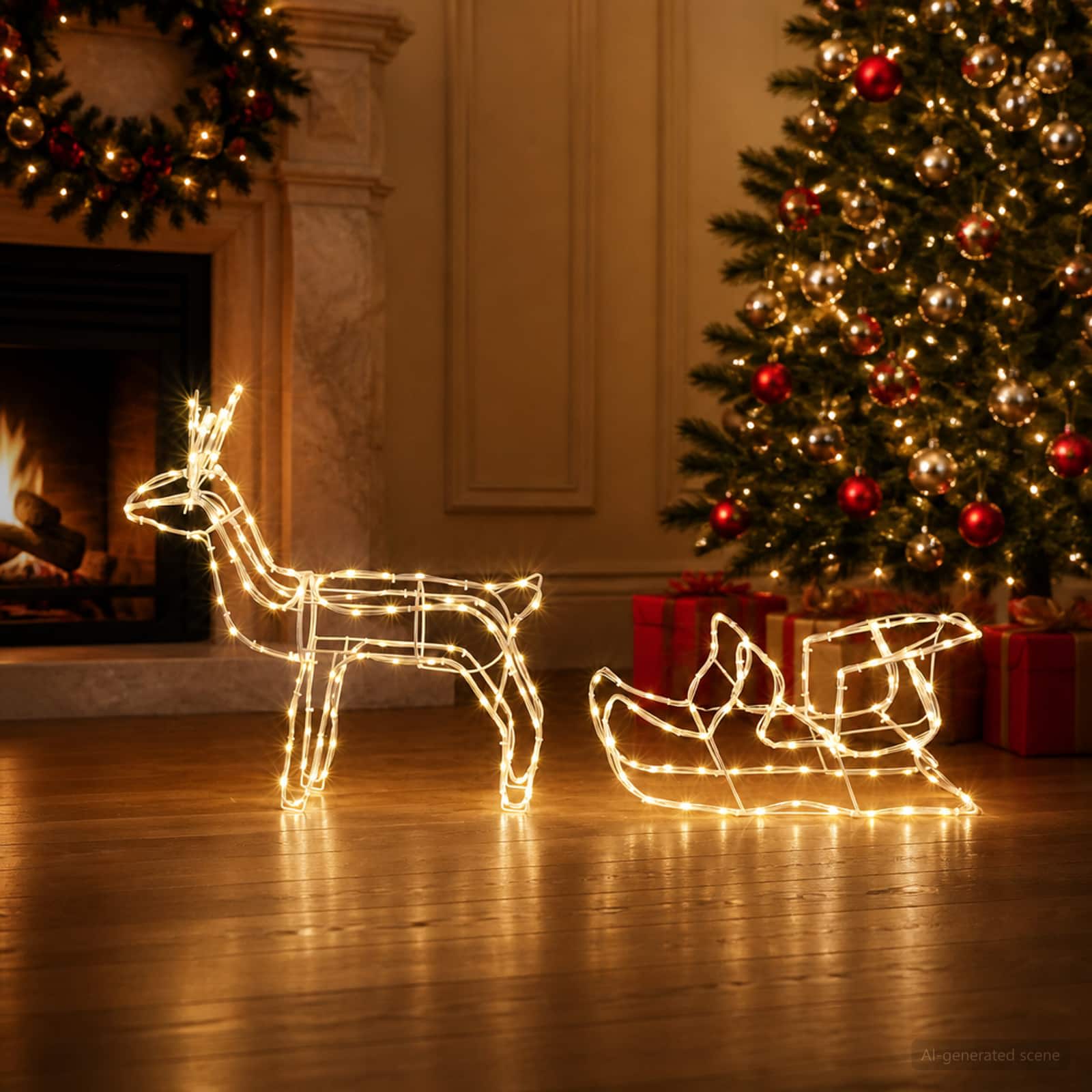 Decorazione natalizia con renna e slitta LOVIISA 240 LED