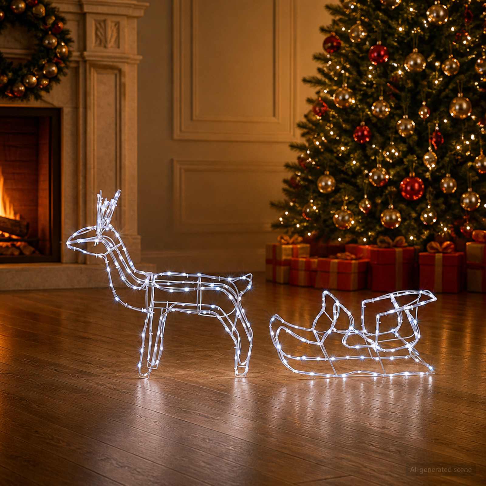 Decorazione natalizia con renna e slitta LOVIISA 240 LED